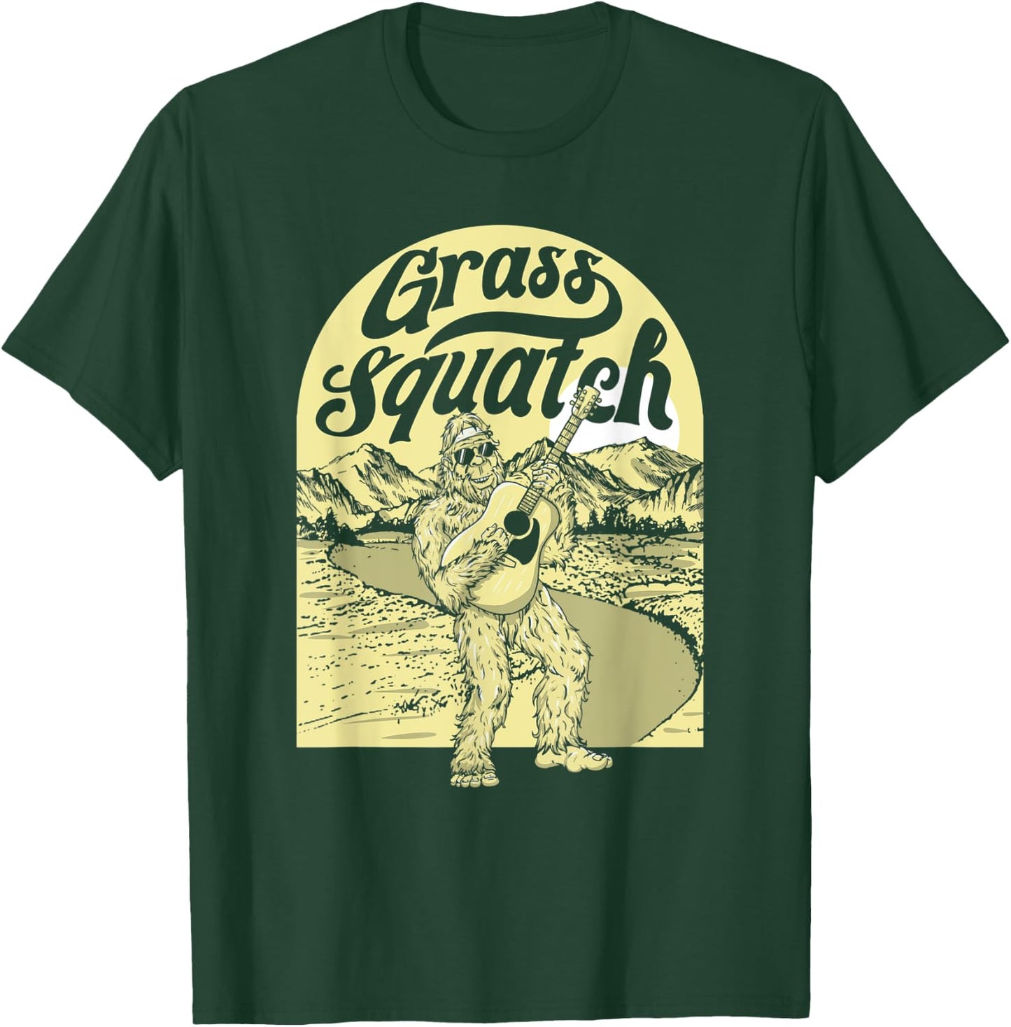 Grass Squatch Funny Acoustic Guitar Bigfoot Bluegrass T-Shirt - T-Shirt | Forest