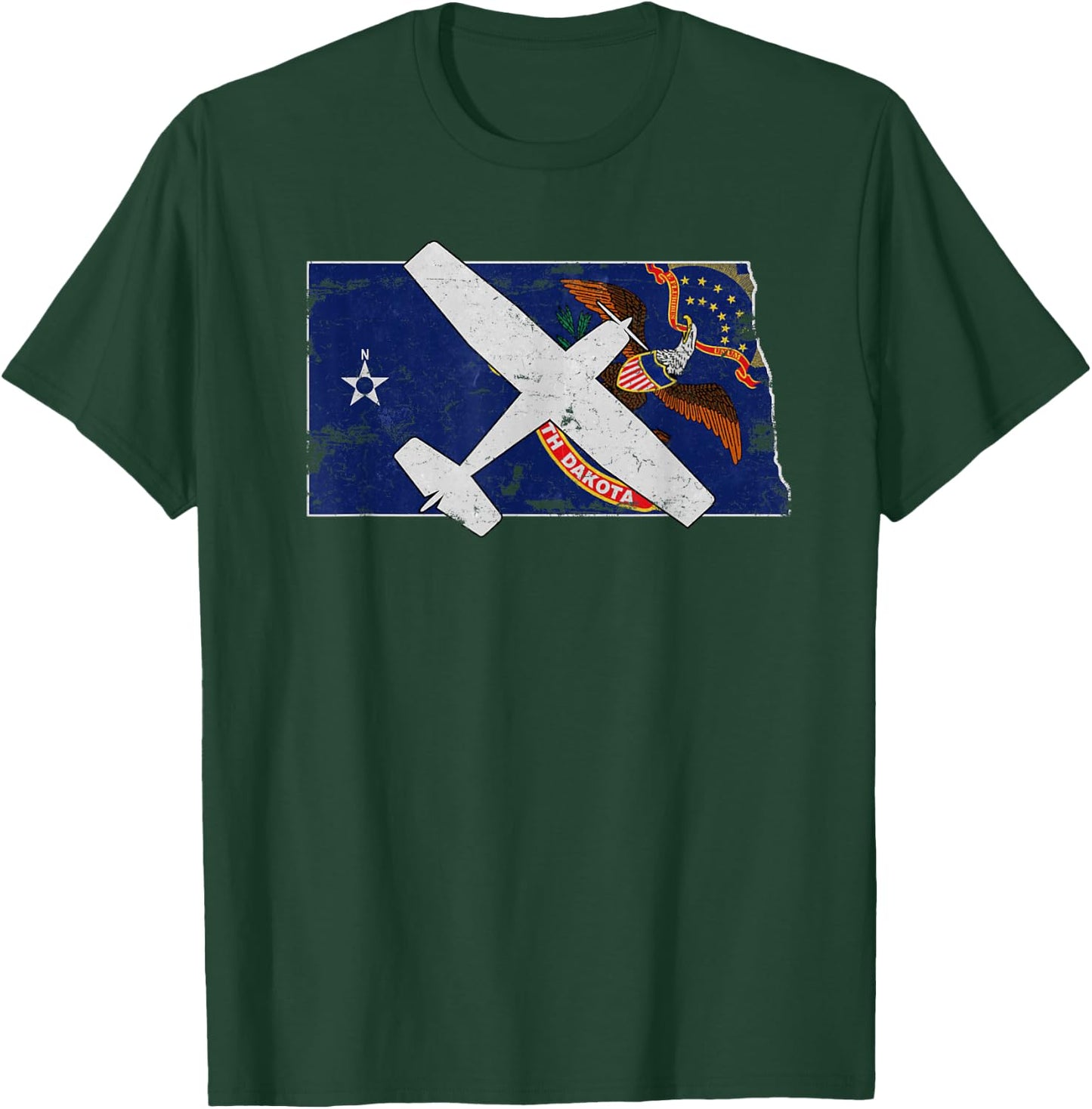 North Dakota Pilot State Flag C172 Skyhawk Airplane Vintage T-Shirt - T-Shirt | Forest