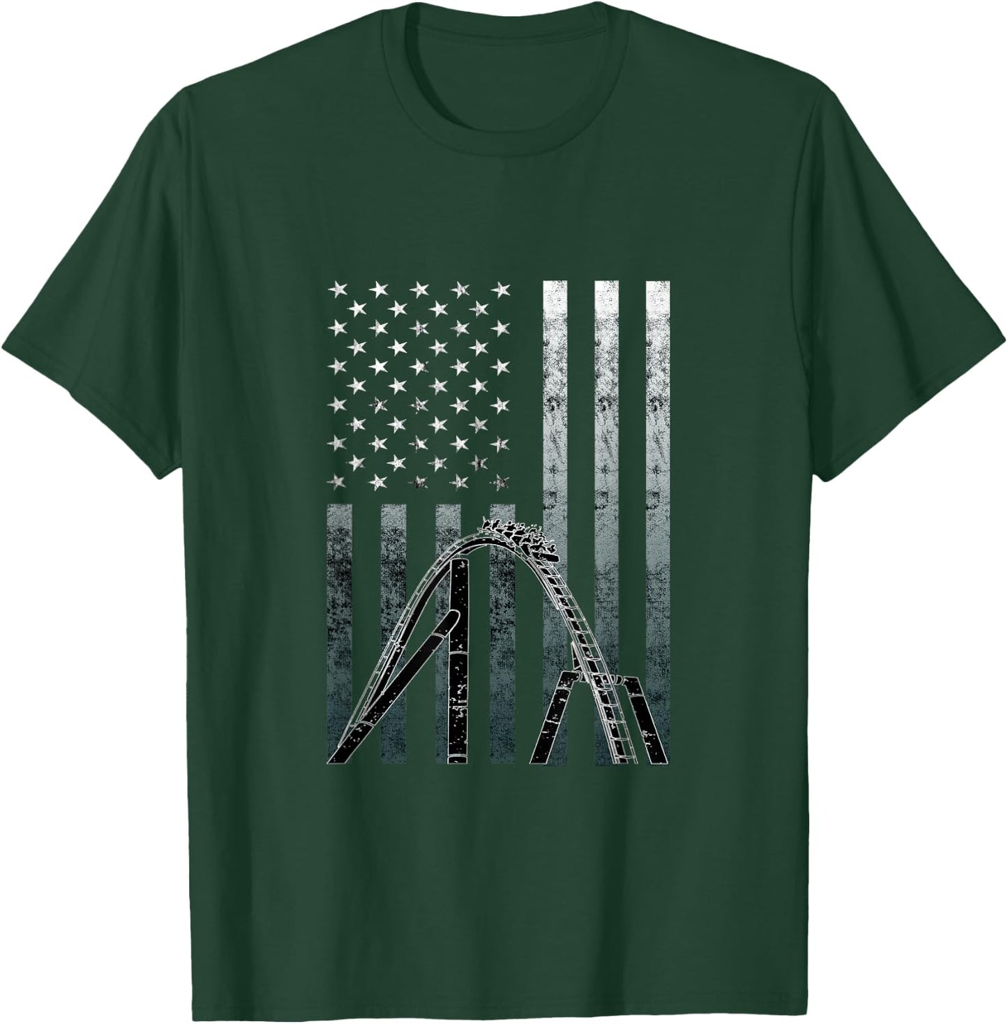 Roller Coaster Vintage USA Flag Theme Park Carnival Ride T-Shirt - T-Shirt | Forest