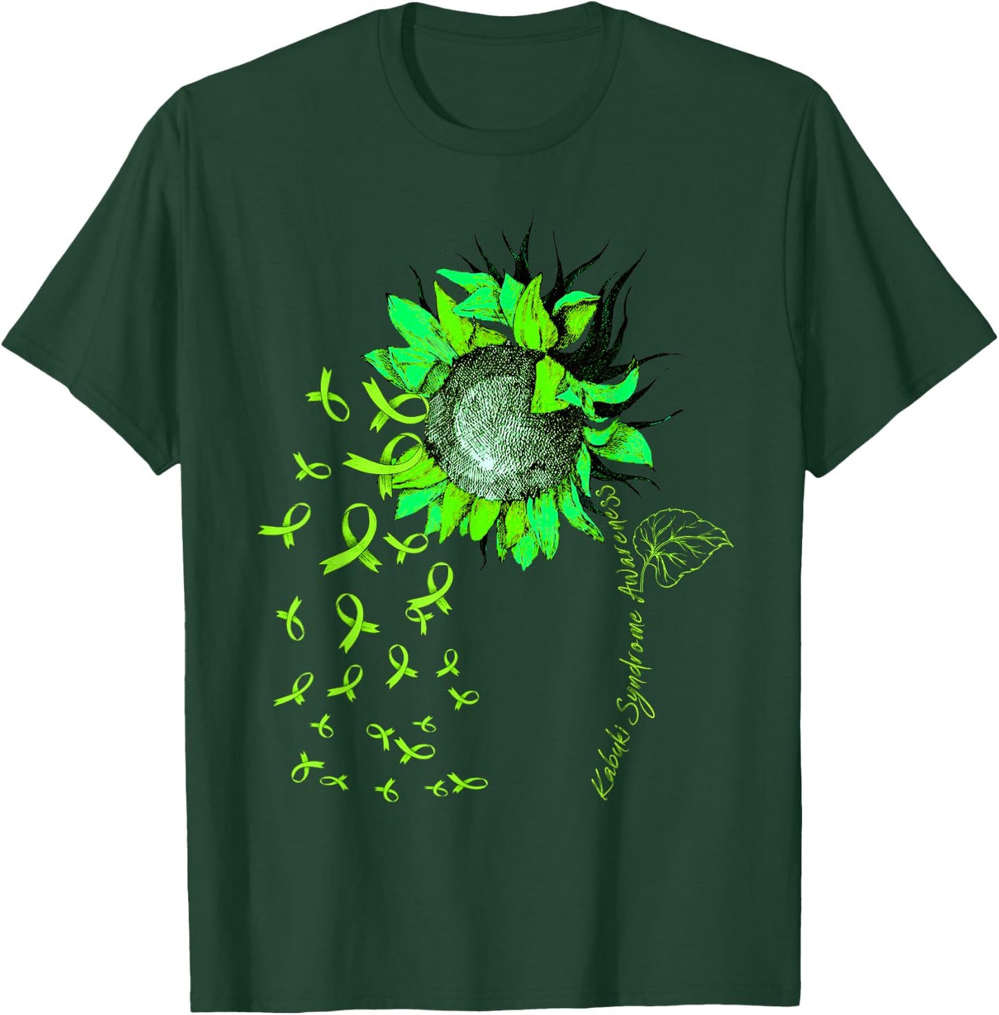 KABUKI SYNDROME AWARENESS Sunflower Lime Ribbon T-Shirt - T-Shirt | Forest