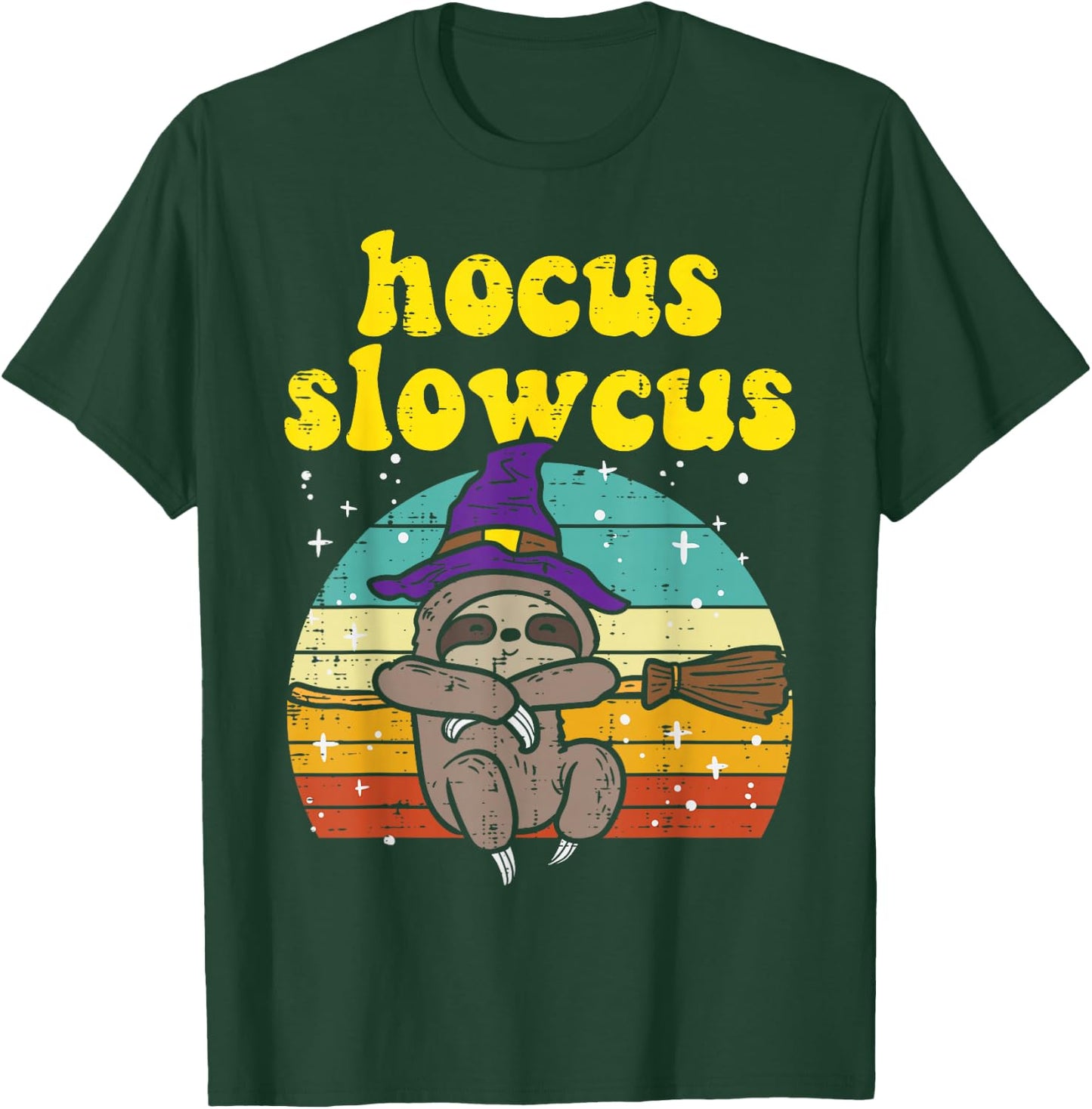 Hocus Slowcus Witch Sloth Retro Cute Animal Halloween Women T-Shirt - T-Shirt | Forest