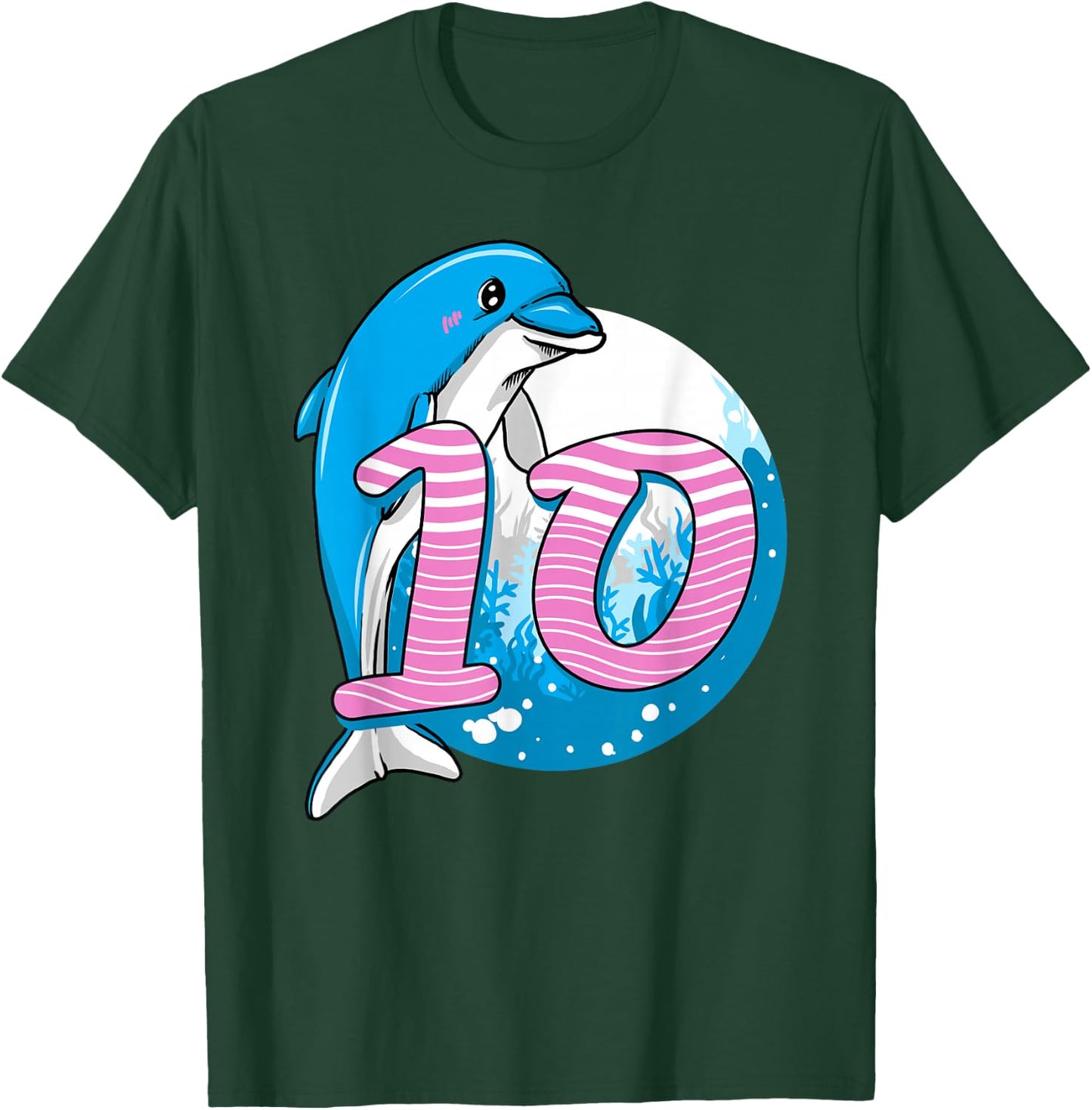 10 Year Dolphin Birthday for 10th Birthday Dolphin Girl T-Shirt - T-Shirt | Forest