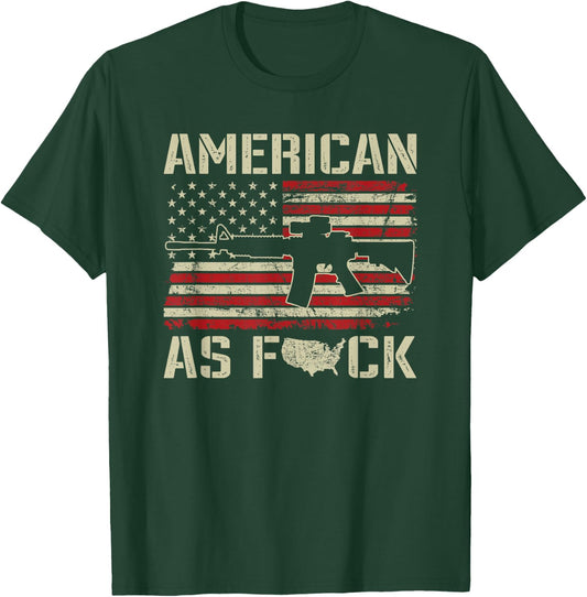 American As F#CK - AR15 Rifle Patriotic Pro Gun Rights USA Men T-Shirt - T-Shirt | Forest