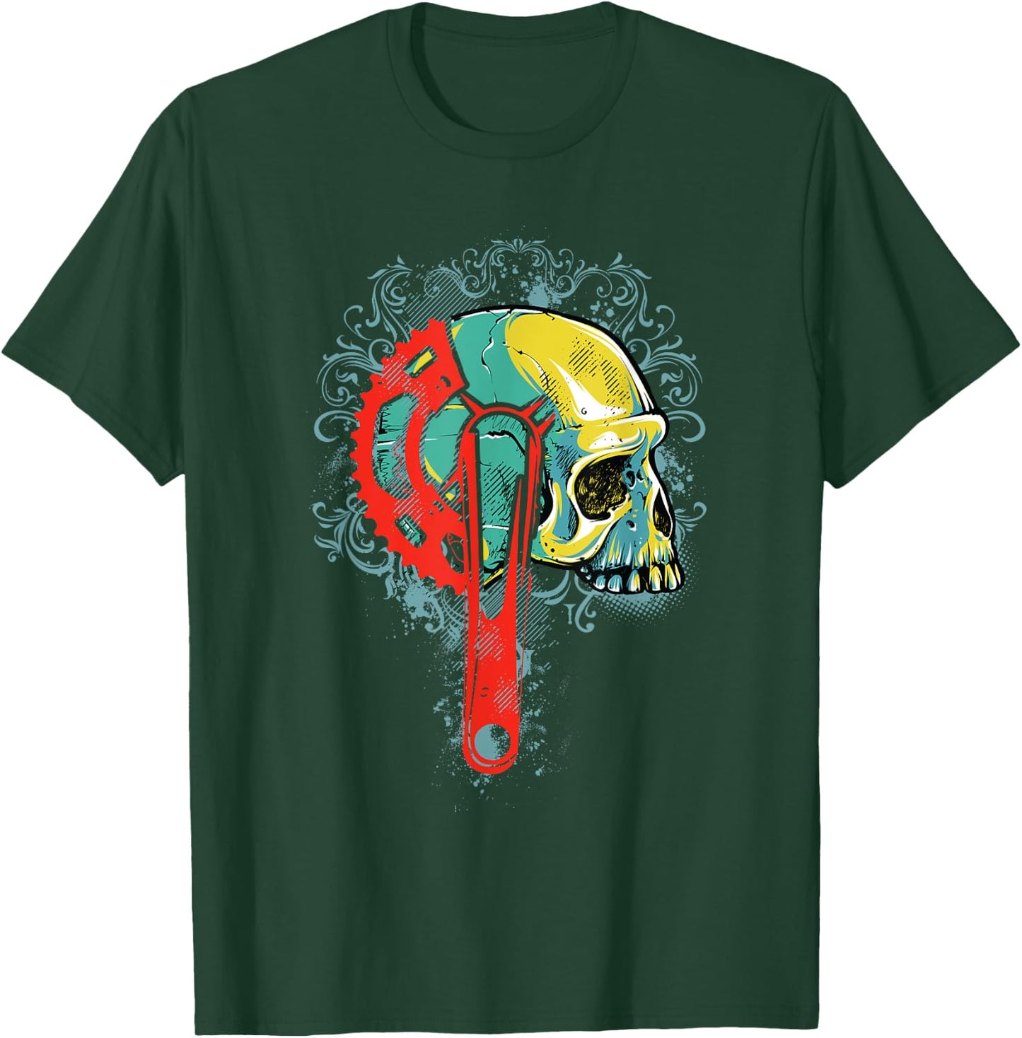 Bike Shirt Gift Boys Men Cyclists Skull Bicycle Crankset T-Shirt - T-Shirt | Forest