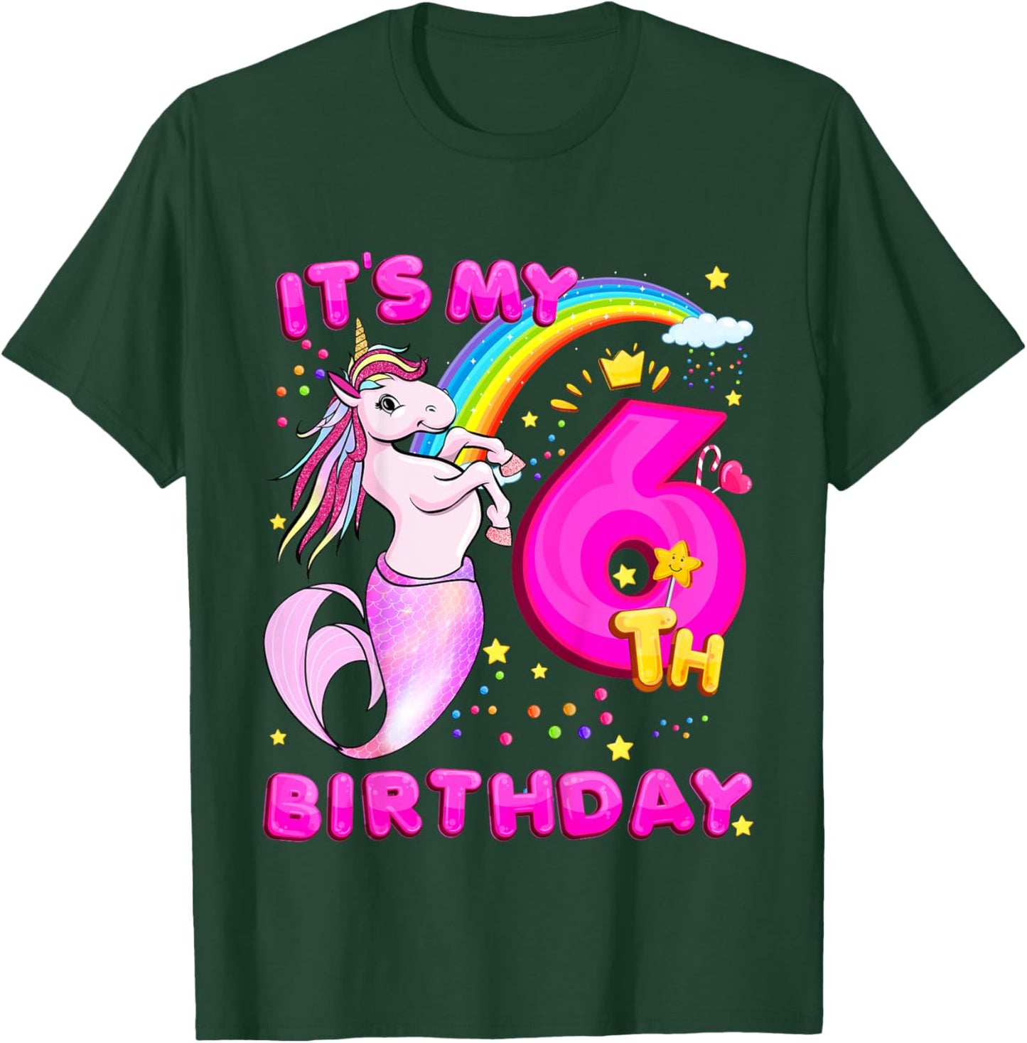 6th Birthday Unicorn Mermicorn Mermaid Gifts For Girls T-Shirt - T-Shirt | Forest