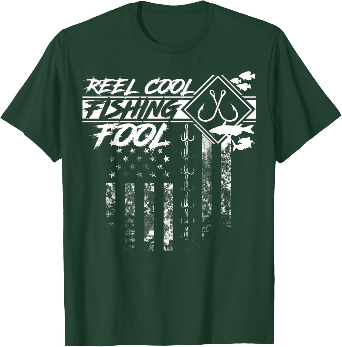 Reel Cool Fishing Fool American Flag Shirt Men T-Shirt - T-Shirt | Forest