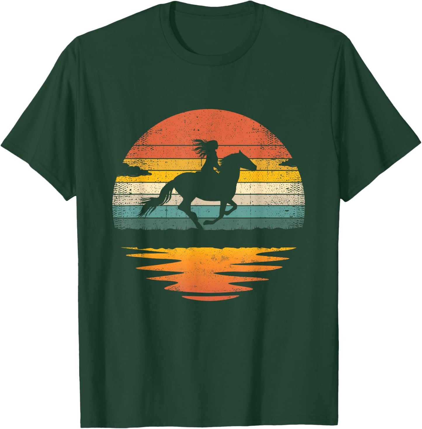 Girl Horse Riding Vintage Cowgirl Retro Sunset Horse T-Shirt - T-Shirt | Forest