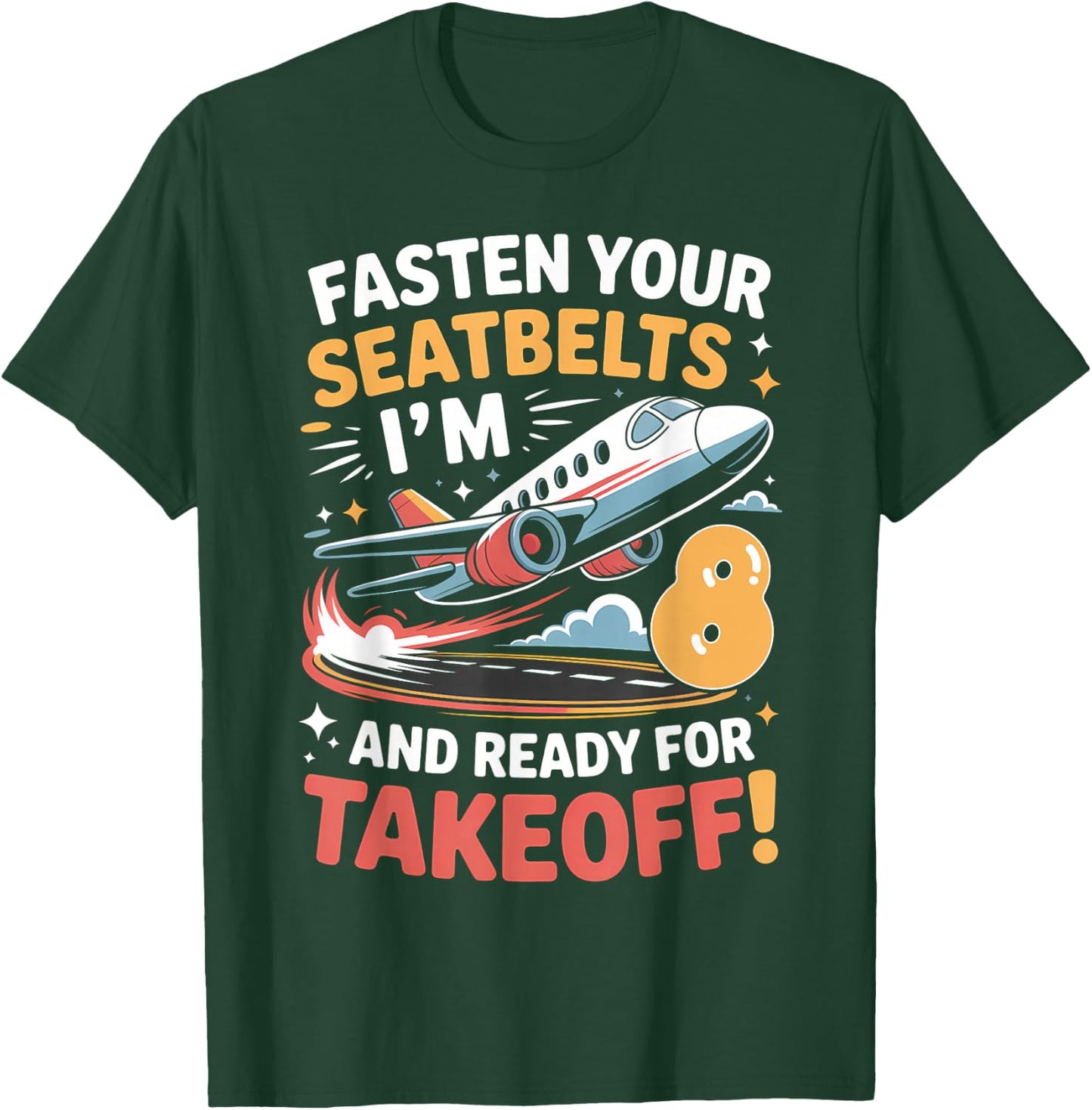 8th Birthday Airplane Take Off Boys Kids 8 Bday Funny Plane T-Shirt - T-Shirt | Forest
