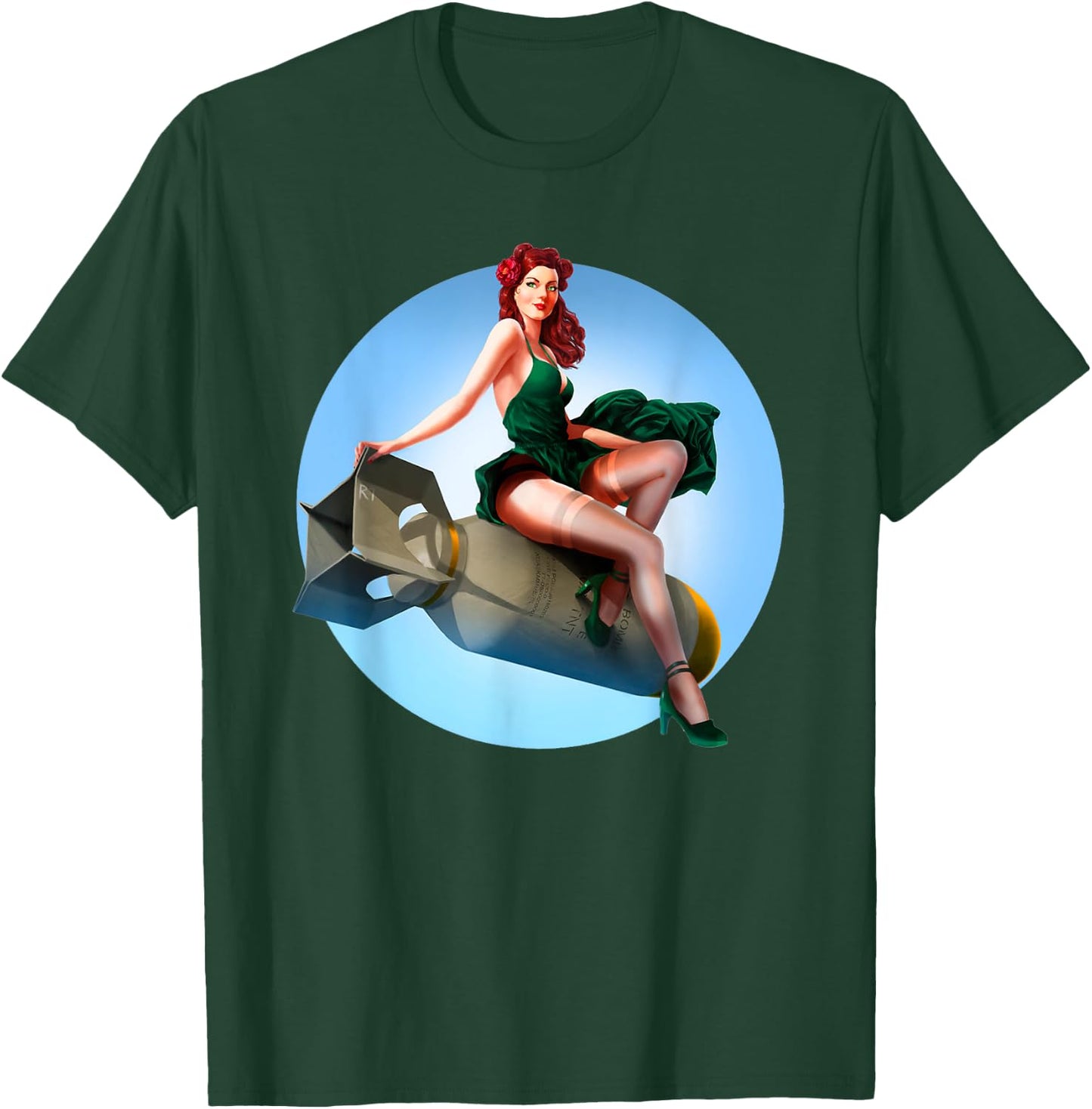 Pin Up Girl Bomber Girl Aviation Military Vintage T-Shirt - T-Shirt | Forest