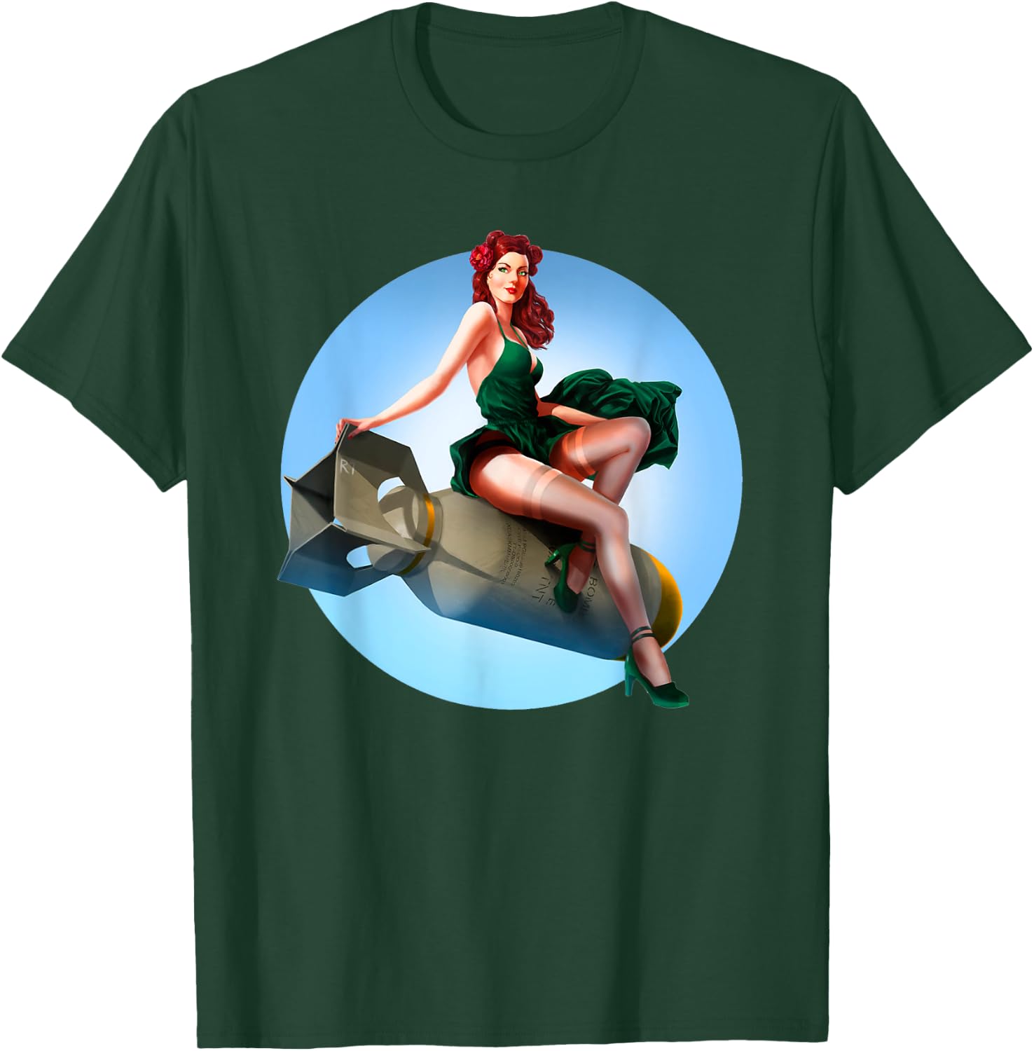 Pin Up Girl Bomber Girl Aviation Military Vintage T-Shirt - T-Shirt | Forest