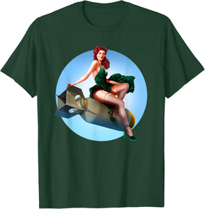 Pin Up Girl Bomber Girl Aviation Military Vintage T-Shirt - T-Shirt | Forest