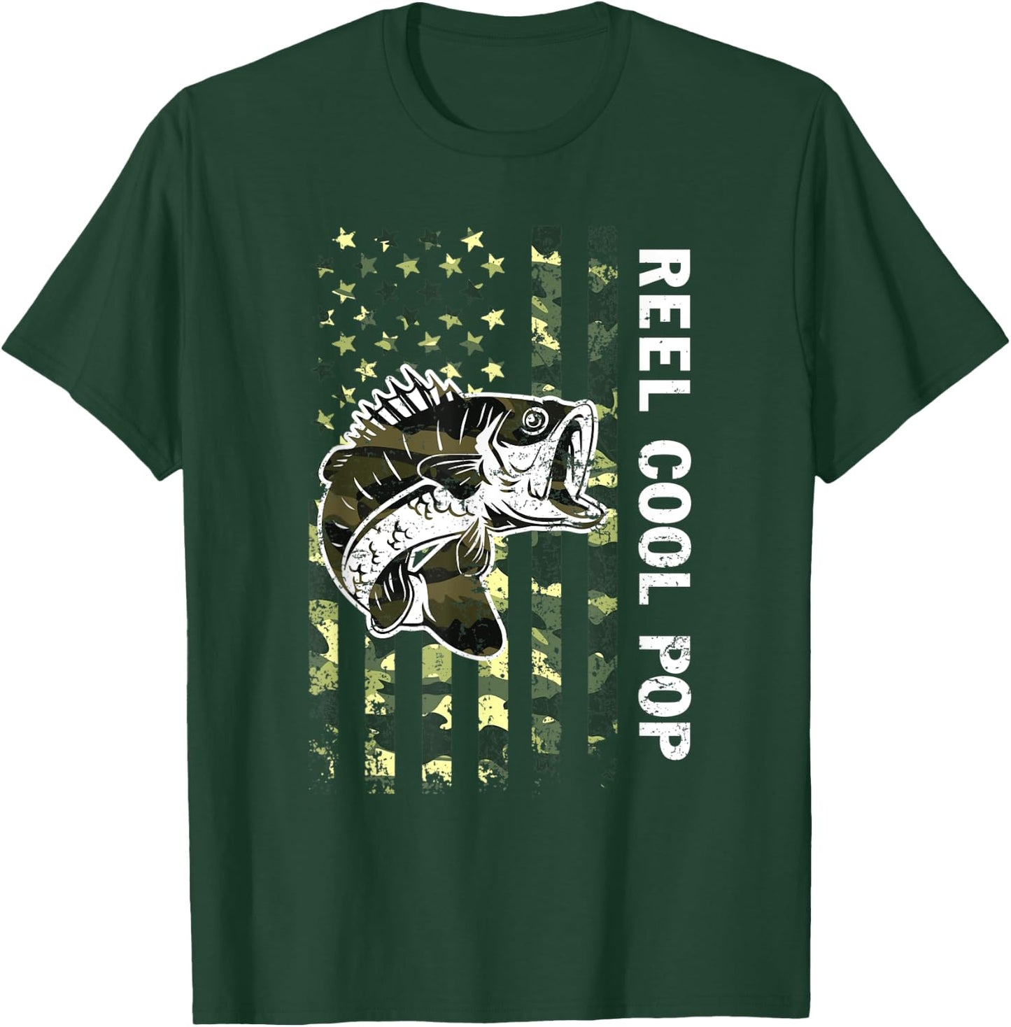 Father's Day Reel Cool Pop Fish Camouflage American Flag T-Shirt - T-Shirt | Forest