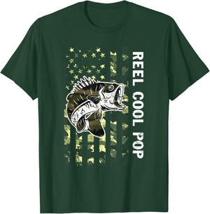 Father's Day Reel Cool Pop Fish Camouflage American Flag T-Shirt - T-Shirt | Forest