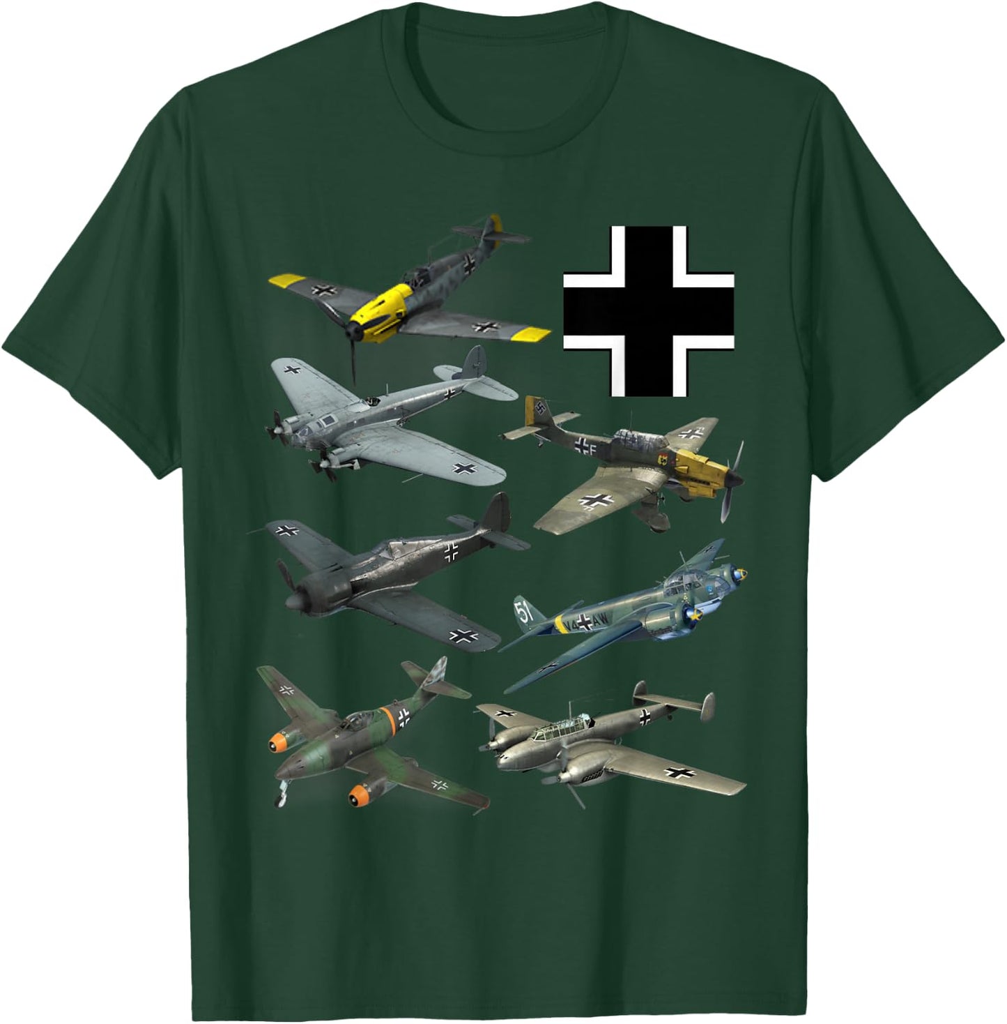 WW2 German Fighter Planes JU-87 Stuka Bf 109 ME 262 Fw190 T-Shirt - T-Shirt | Forest