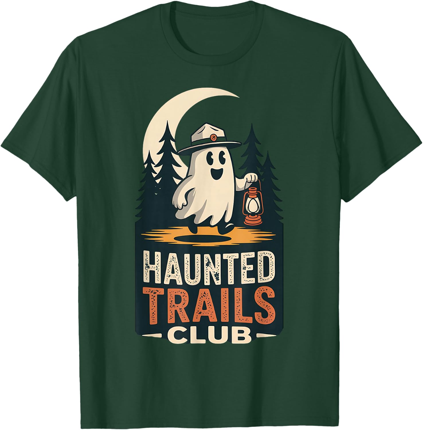 Haunted Trails Club Ghost Cool Hiking Funny Spooky Camping T-Shirt - T-Shirt | Forest