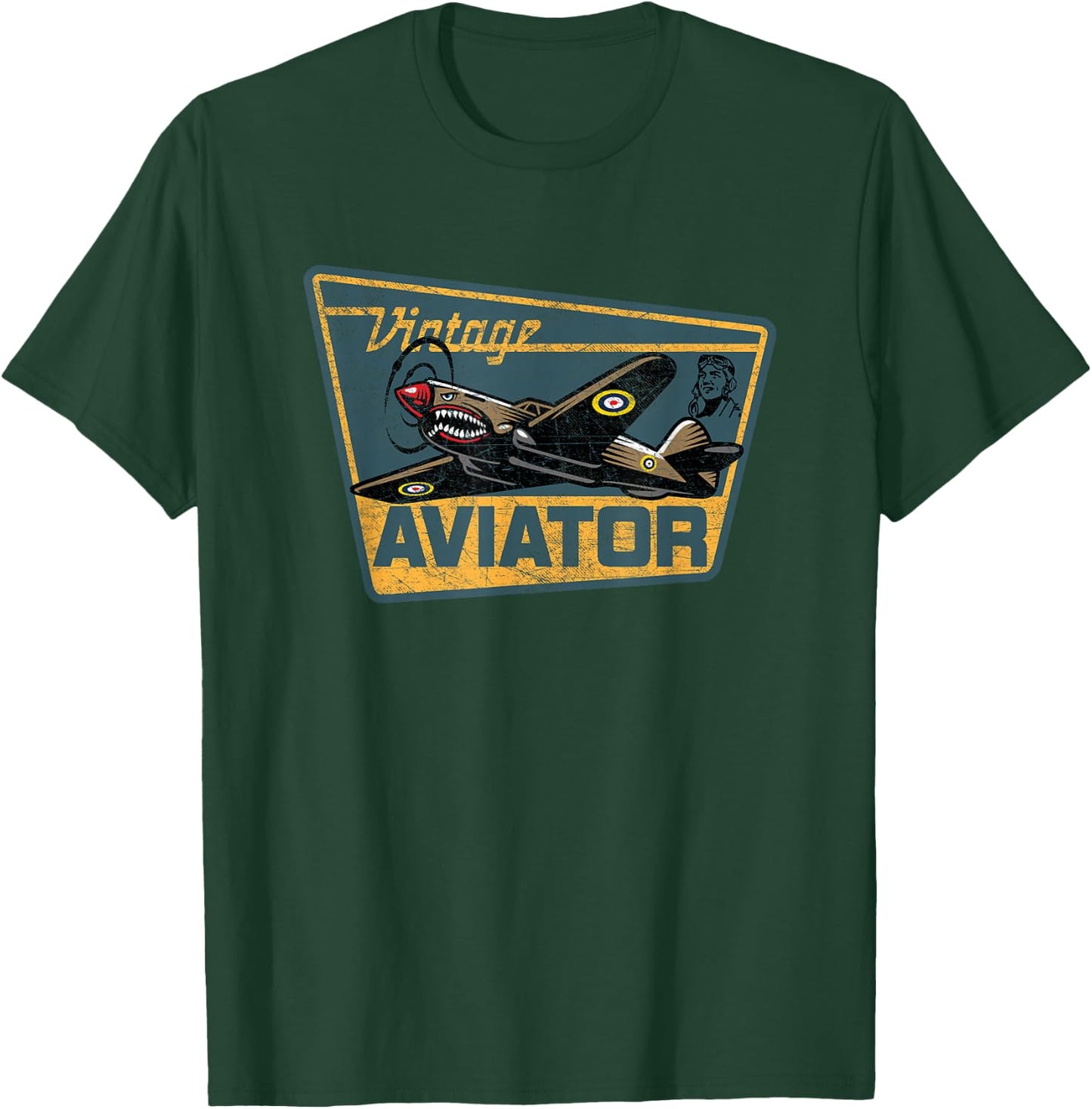 WW2 Vintage Aviator Airplane Aircraft Pilot P40 Warhawk Gift T-Shirt - T-Shirt | Forest