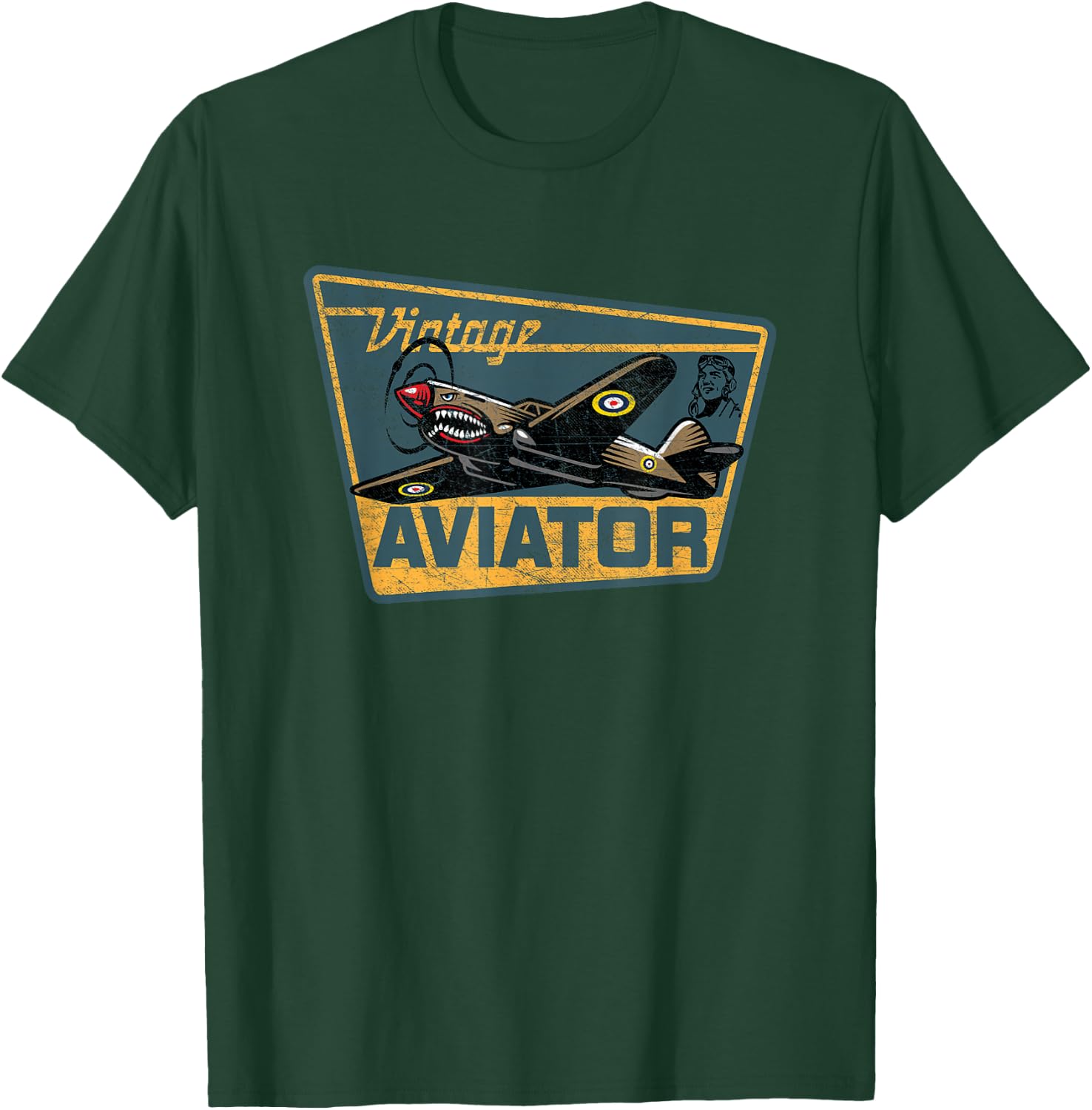 WW2 Vintage Aviator Airplane Aircraft Pilot P40 Warhawk Gift T-Shirt - T-Shirt | Forest
