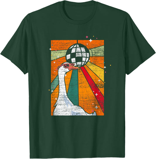 Funny Farm Animal Sunglasses Disco Ball Retro Cool Goose T-Shirt - T-Shirt | Forest