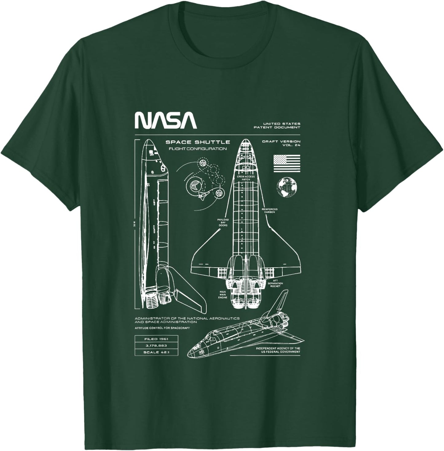 NASA Space Shuttle Technical Blueprint Kids T-Shirt - T-Shirt | Forest