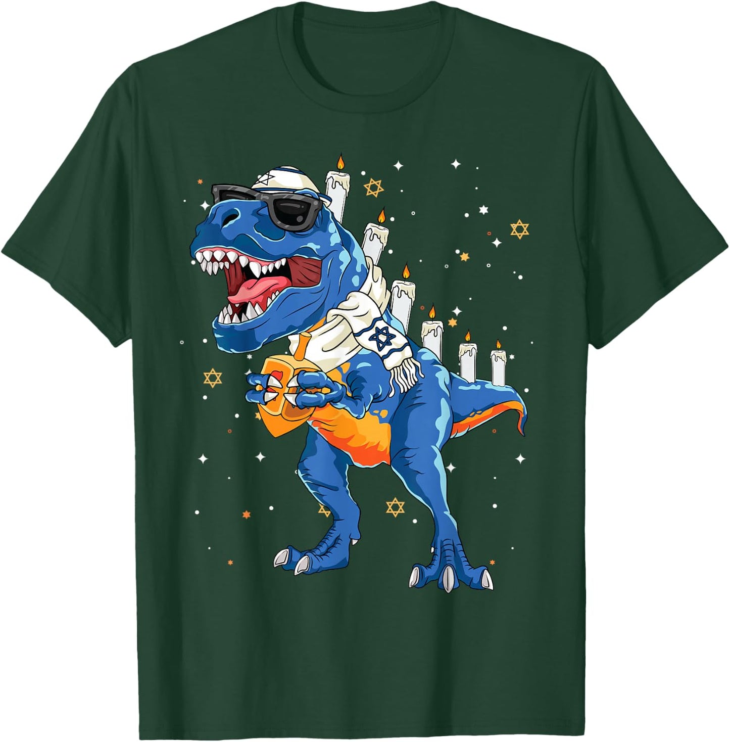 Hanukkah Dinosaur Menorasaurus T Rex Dino Chanukah Boys 2024 T-Shirt - T-Shirt | Forest