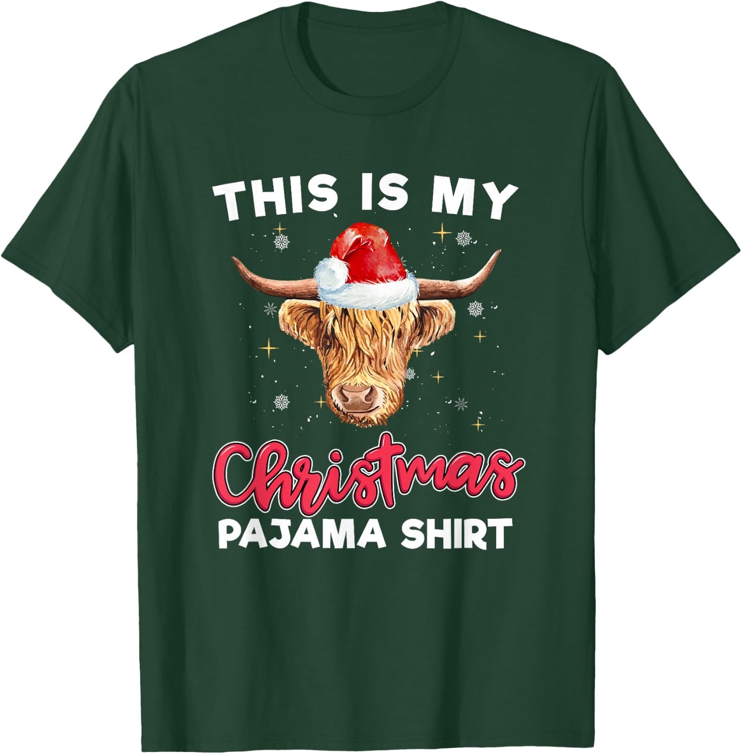 Highland Cow Christmas Pajama Santa Cow Lover T-Shirt - T-Shirt | Forest