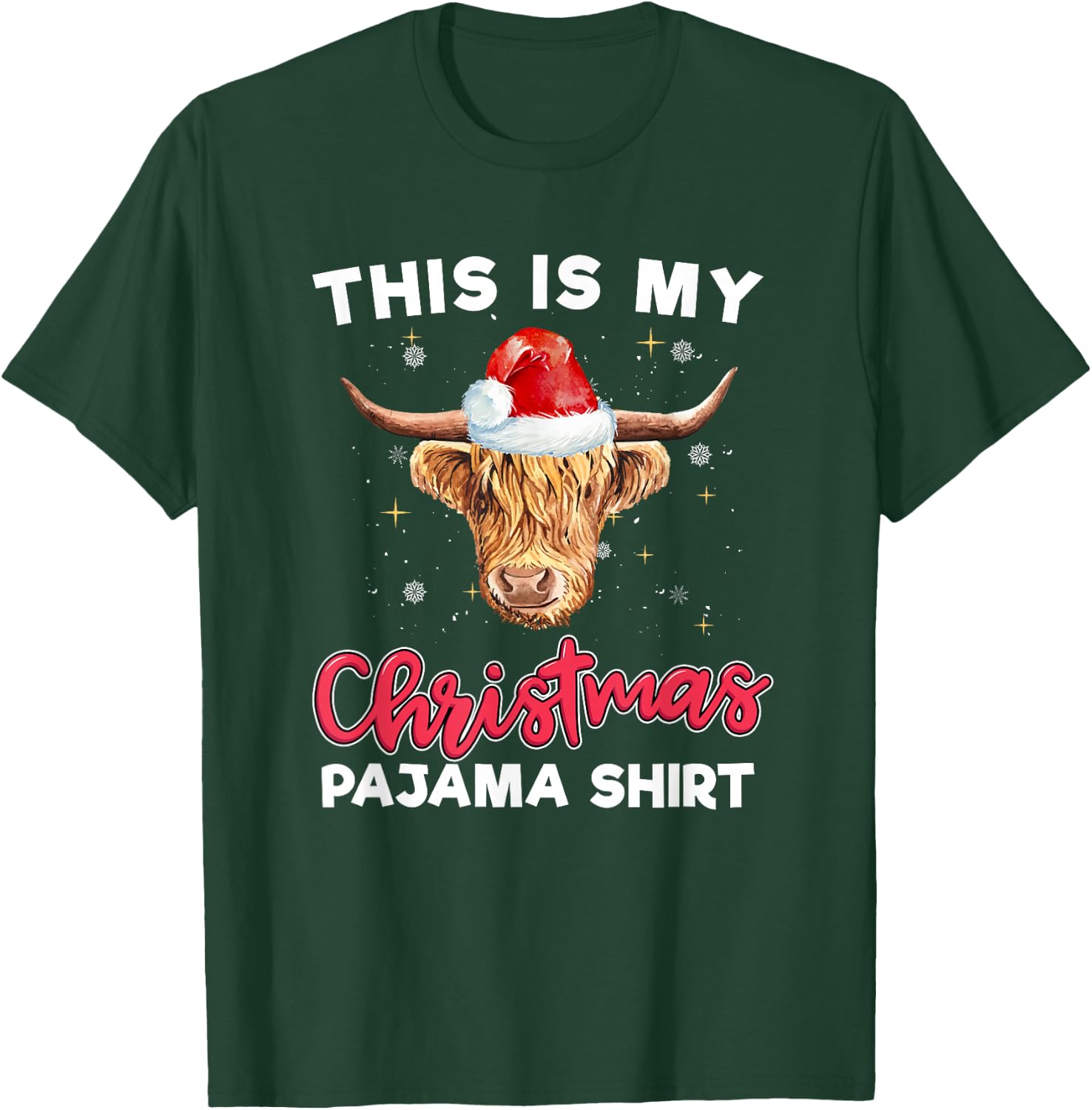 Highland Cow Christmas Pajama Santa Cow Lover T-Shirt - T-Shirt | Forest