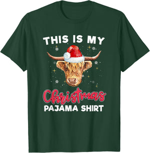 Highland Cow Christmas Pajama Santa Cow Lover T-Shirt - T-Shirt | Forest