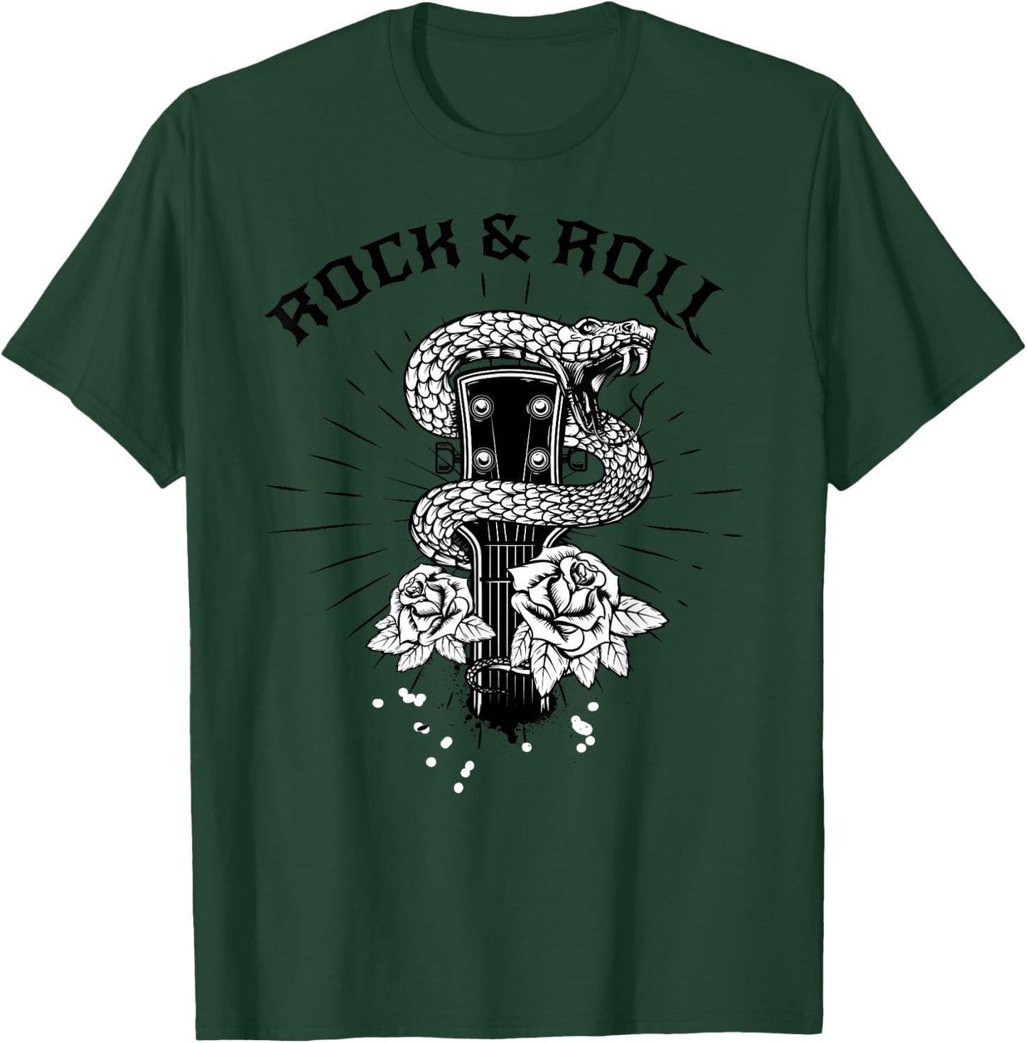 Rock And Roll Snake Roses Hard Rock & Roll Rocker Concert T-Shirt - T-Shirt | Forest