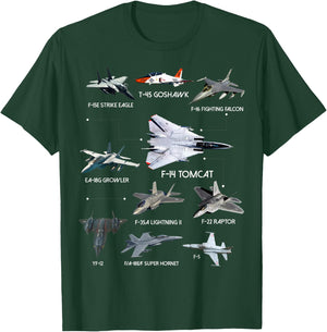 American Fighters Jets Funny Plane Aviation Enthusiasts T-Shirt - T-Shirt | Forest