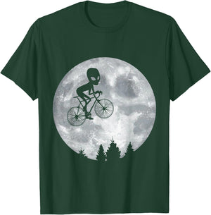 ALIEN Riding Moon Bike Halloween Lunar Cycling Cyclist T-Shirt - T-Shirt | Forest