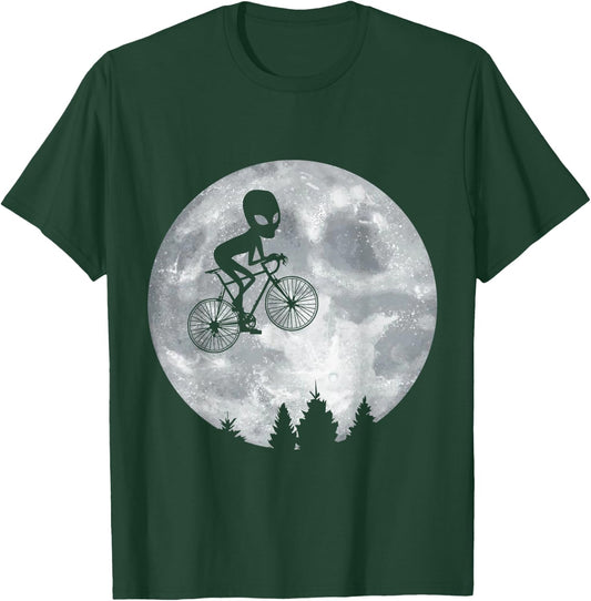 ALIEN Riding Moon Bike Halloween Lunar Cycling Cyclist T-Shirt - T-Shirt | Forest