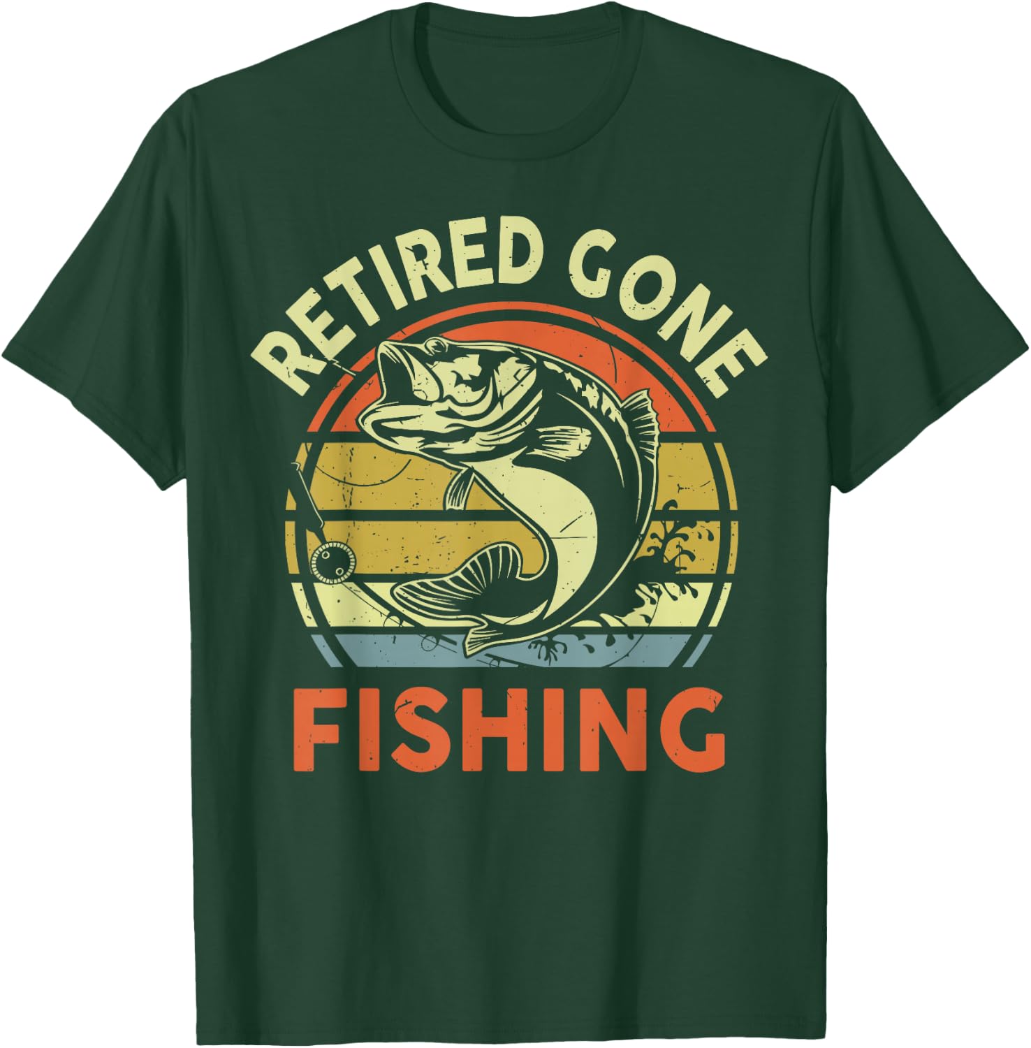 Retired Gone Fishing Retirement Gift Funny Bad Bass Grandpa T-Shirt - T-Shirt | Forest
