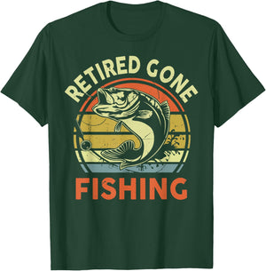 Retired Gone Fishing Retirement Gift Funny Bad Bass Grandpa T-Shirt - T-Shirt | Forest