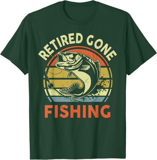 Retired Gone Fishing Retirement Gift Funny Bad Bass Grandpa T-Shirt - T-Shirt | Forest