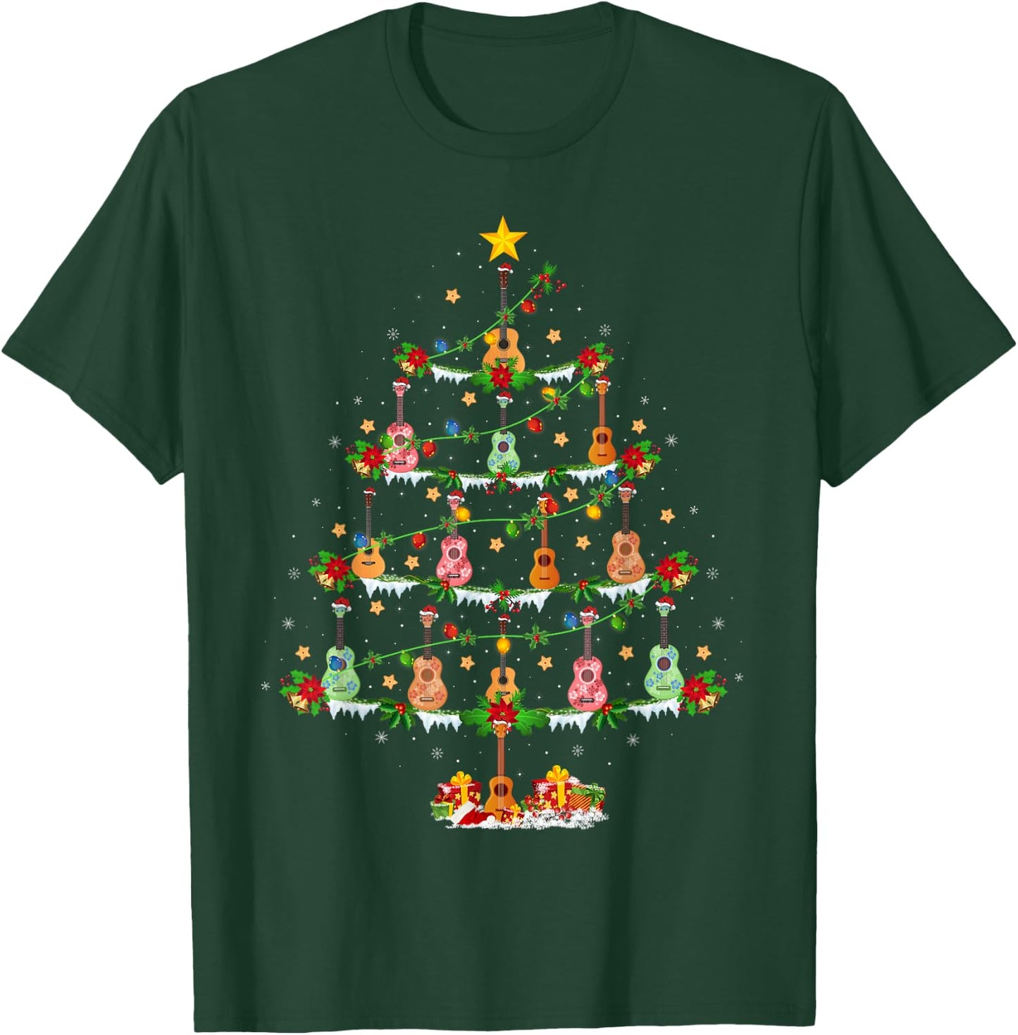 Ukulele Music Lover Christmas Lighting Ukulele Xmas Tree T-Shirt - T-Shirt | Forest