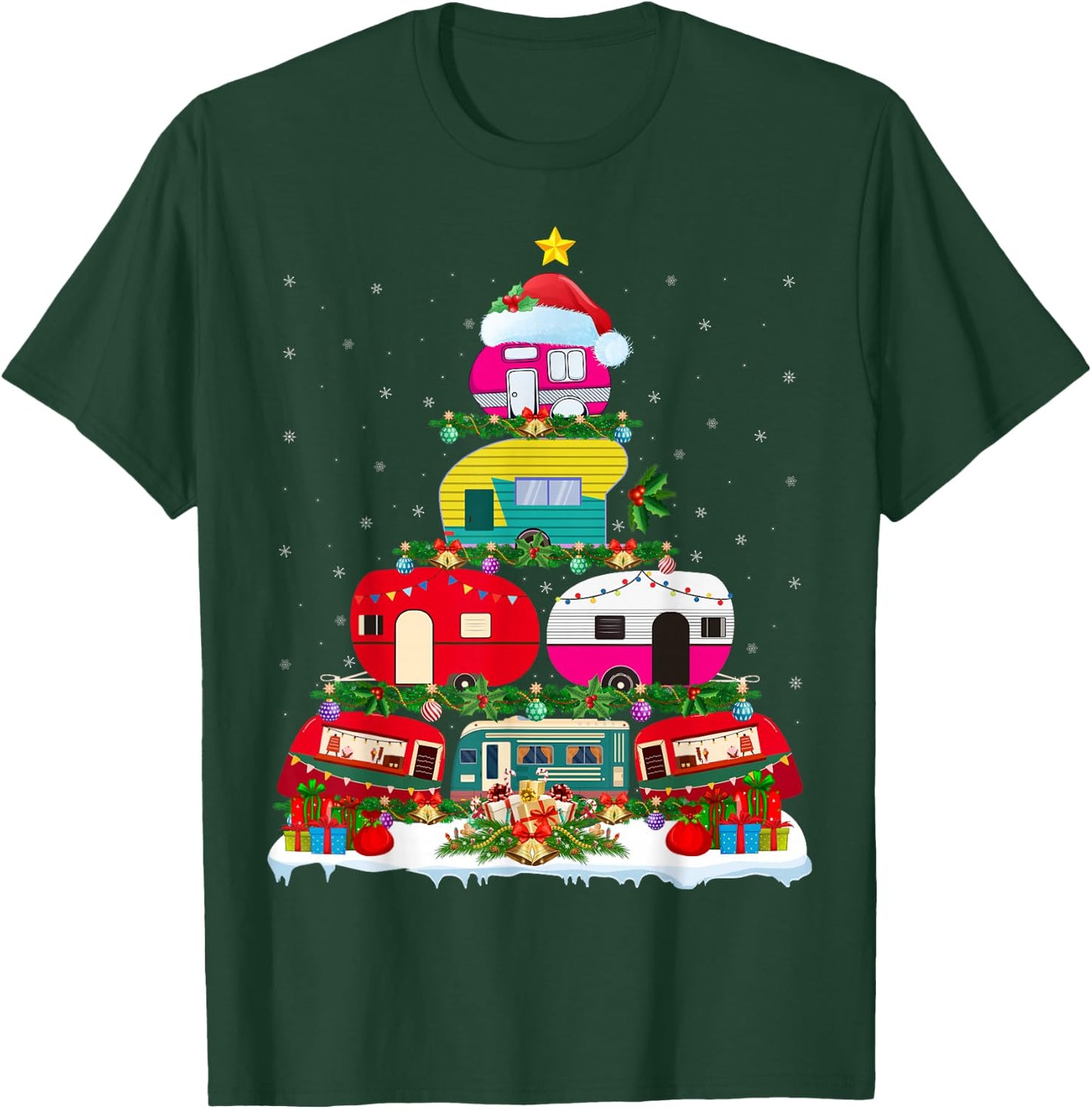 Funny Xmas Lighting Santa Camping RV Christmas Tree T-Shirt - T-Shirt | Forest