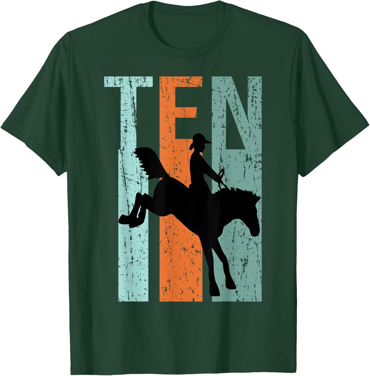 10th Birthday Kids Retro Rodeo Horse Lovers Cowboys Rider T-Shirt - T-Shirt | Forest