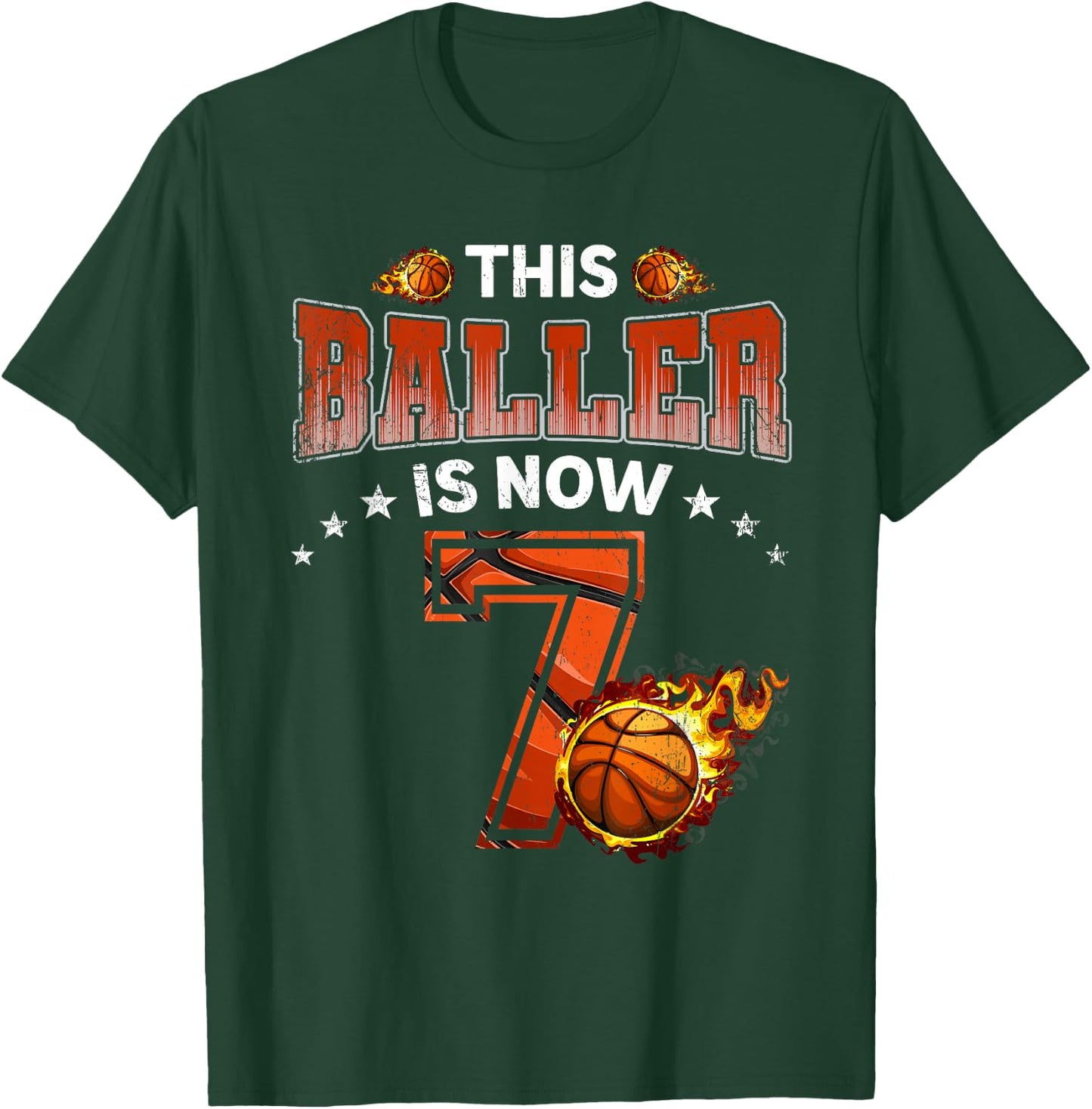 7th Birthday Boys Basketball Player Gifts 7 Years Old Kids T-Shirt - T-Shirt | Forest