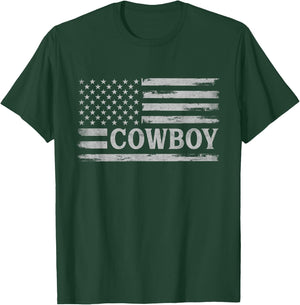 Cowboy Grey Vintage USA Flag Father's Day Rancher T-Shirt - T-Shirt | Forest