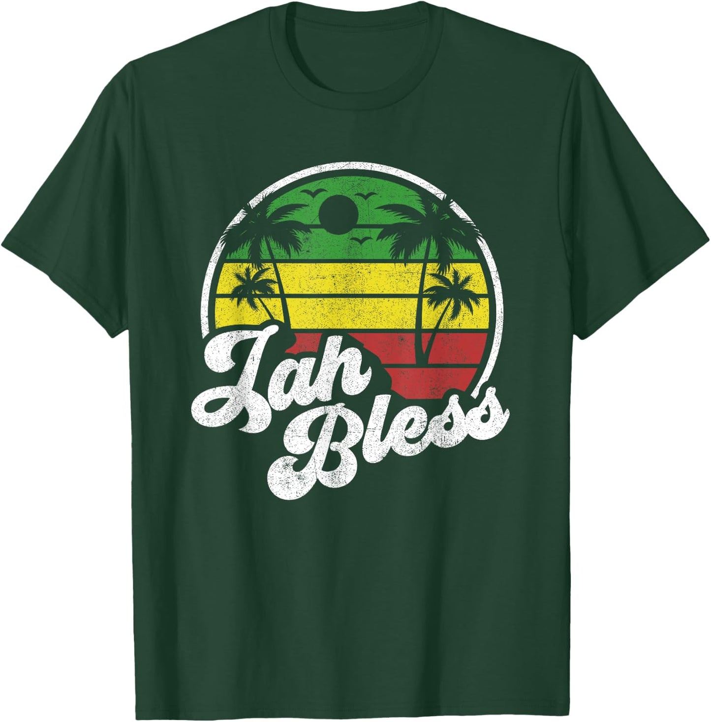 Jah Bless Vintage Jamaica Reggae Jamaican Vacation Gift T-Shirt - T-Shirt | Forest