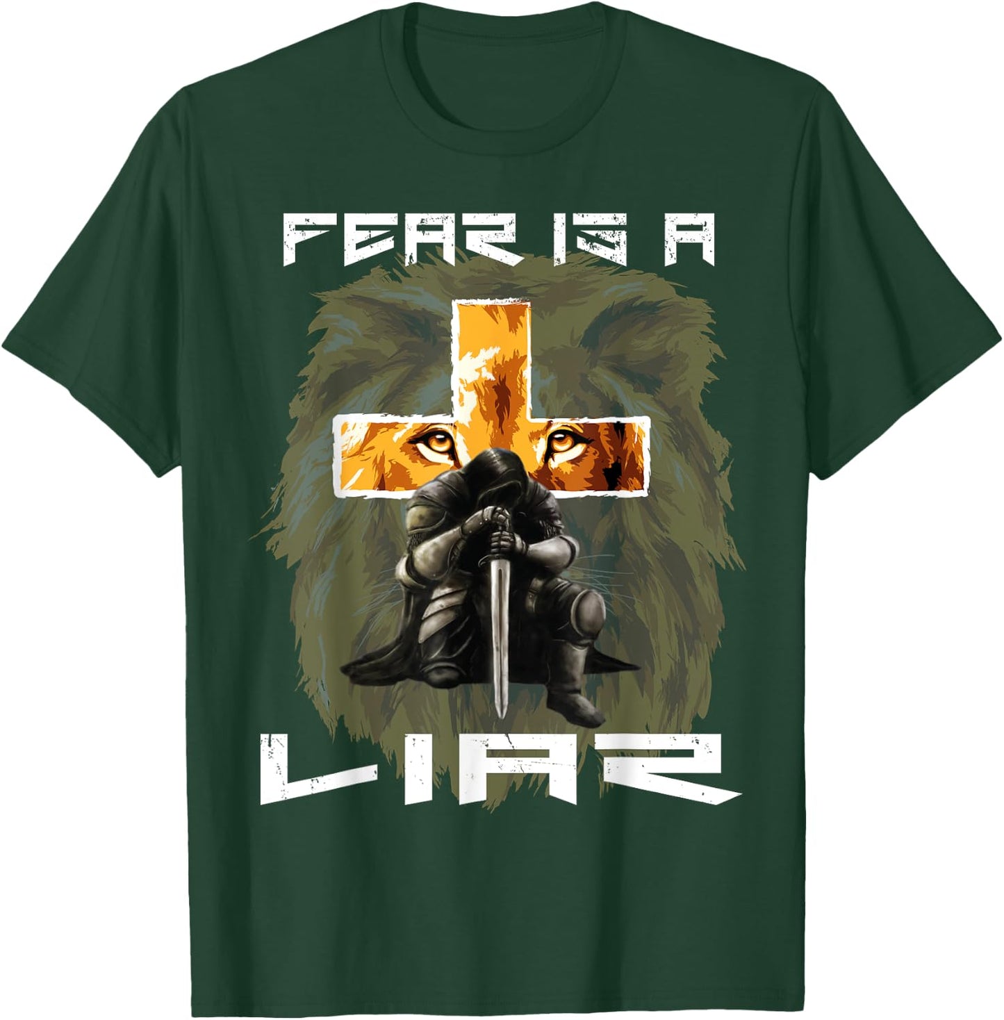 Fear Is a Liar Lion Judah Christian Religious Cross Graphic T-Shirt - T-Shirt | Forest