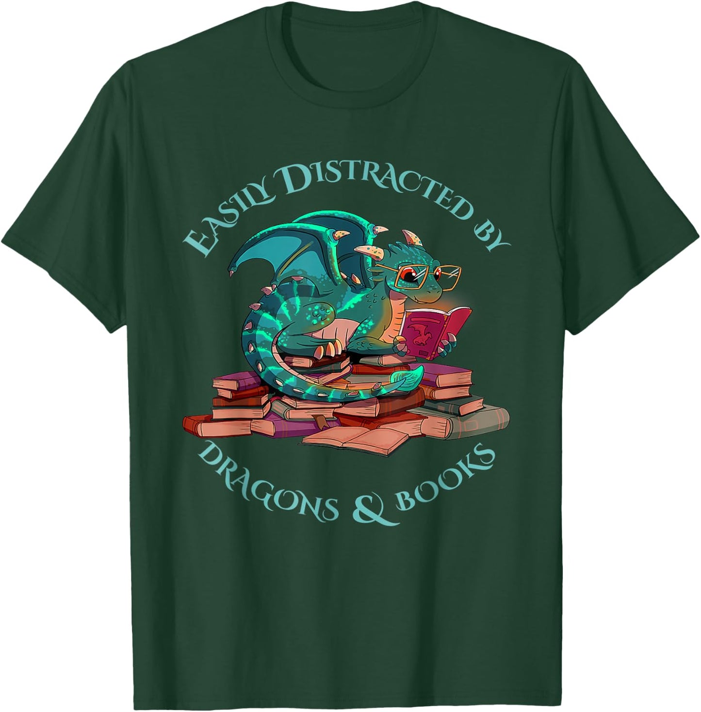 Cute Dragon Book - Easily Distracted By Dragons And Books T-Shirt - T-Shirt | Forest