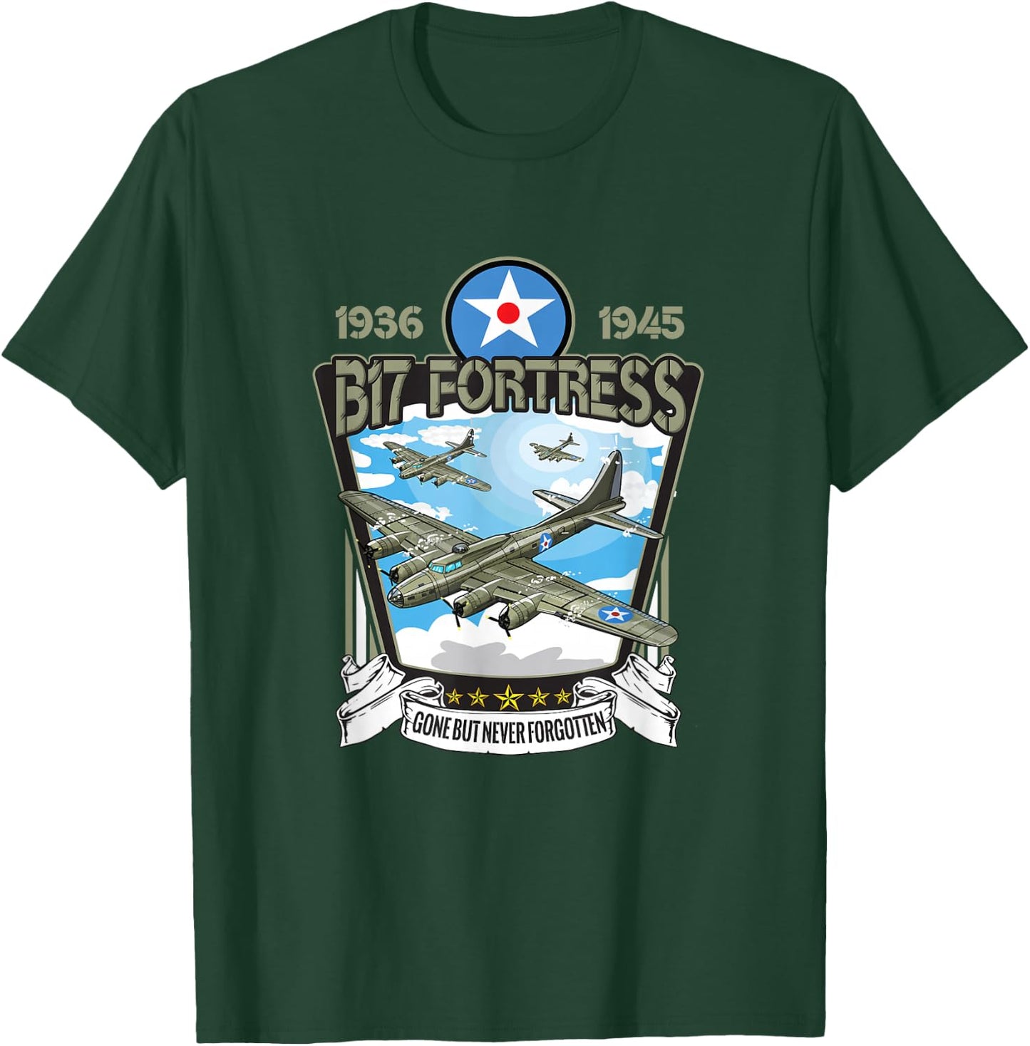 American WW2 Aircraft B-17 Flying Fortress Bomber T-Shirt - T-Shirt | Forest