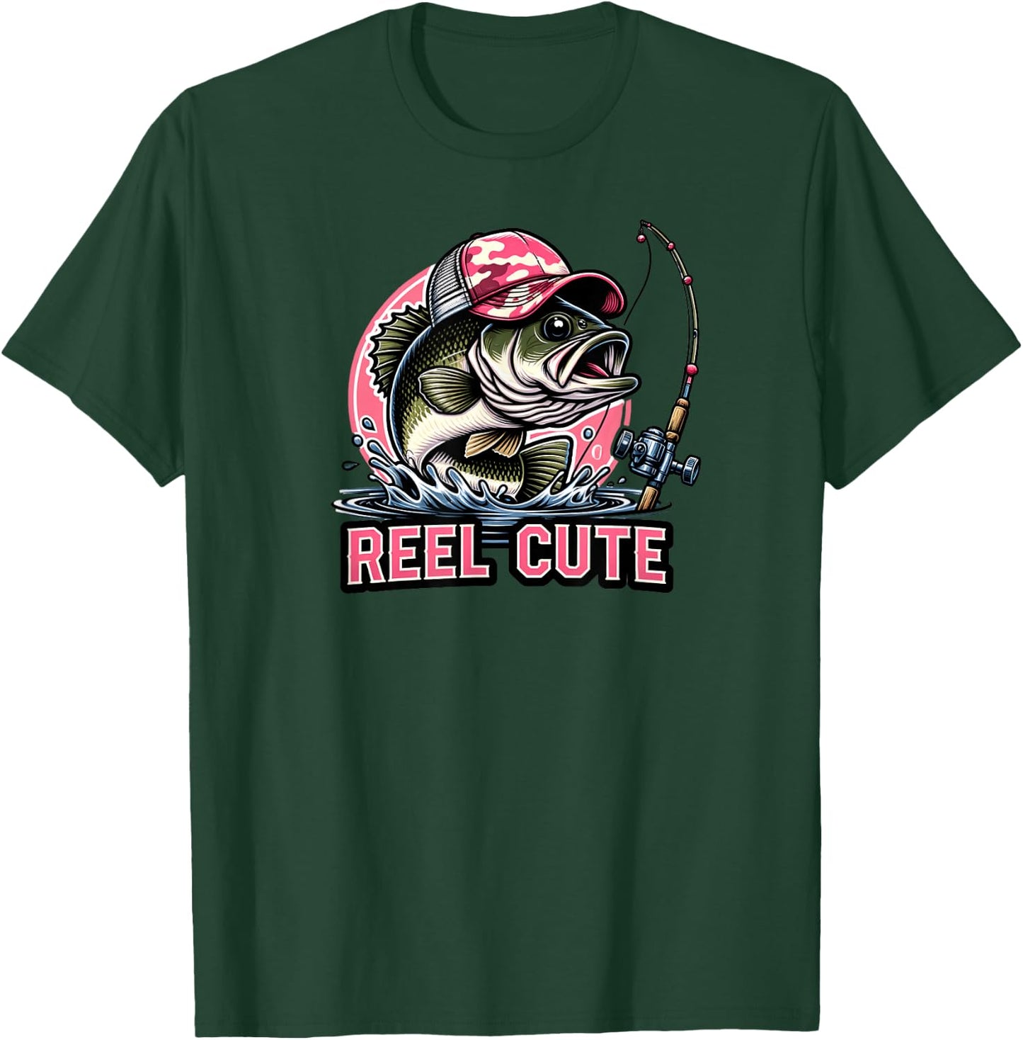 Reel Cute Pink Camouflage Bass Fisherman Hat T-Shirt - T-Shirt | Forest