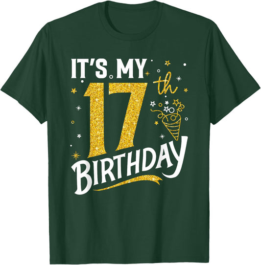 It's My 17th Birthday 17 Years Old Gifts for Boys Girls Kids T-Shirt - T-Shirt | Forest