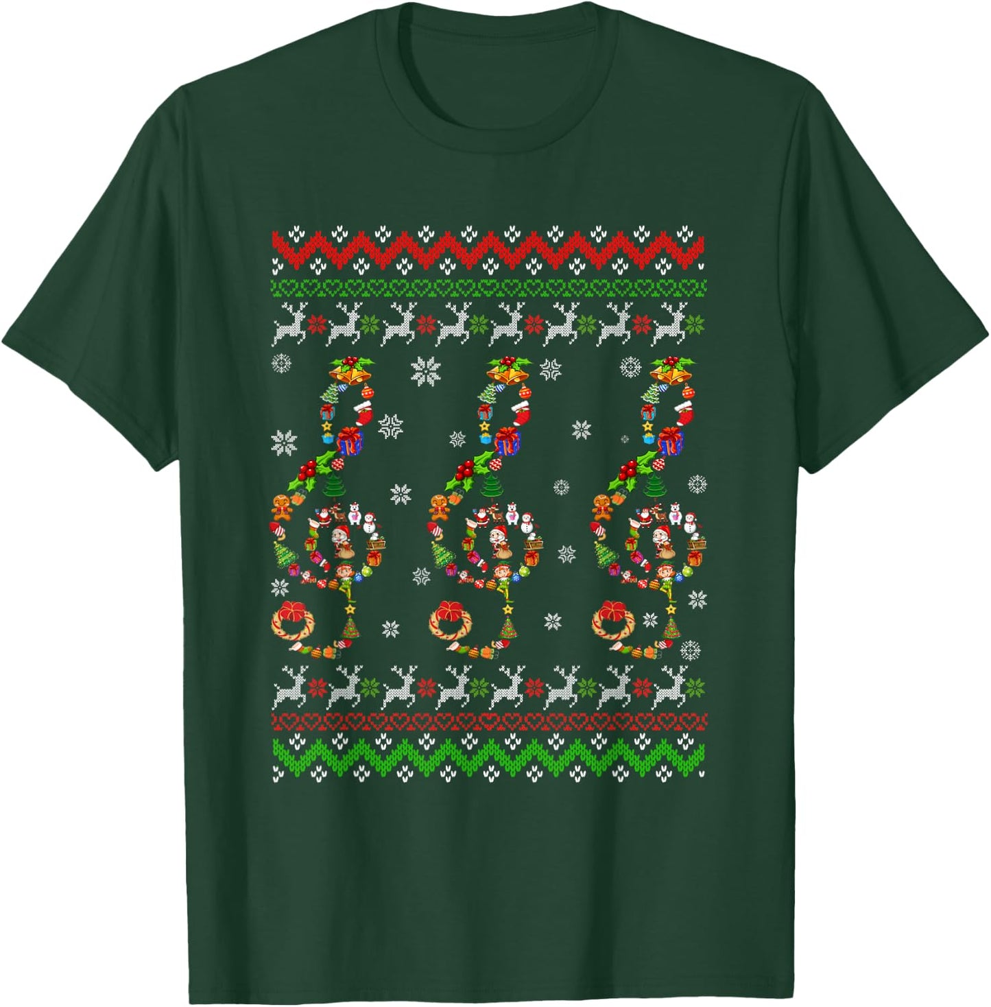 Music Note Christmas Ugly Sweater Musical Teacher T-Shirt - T-Shirt | Forest