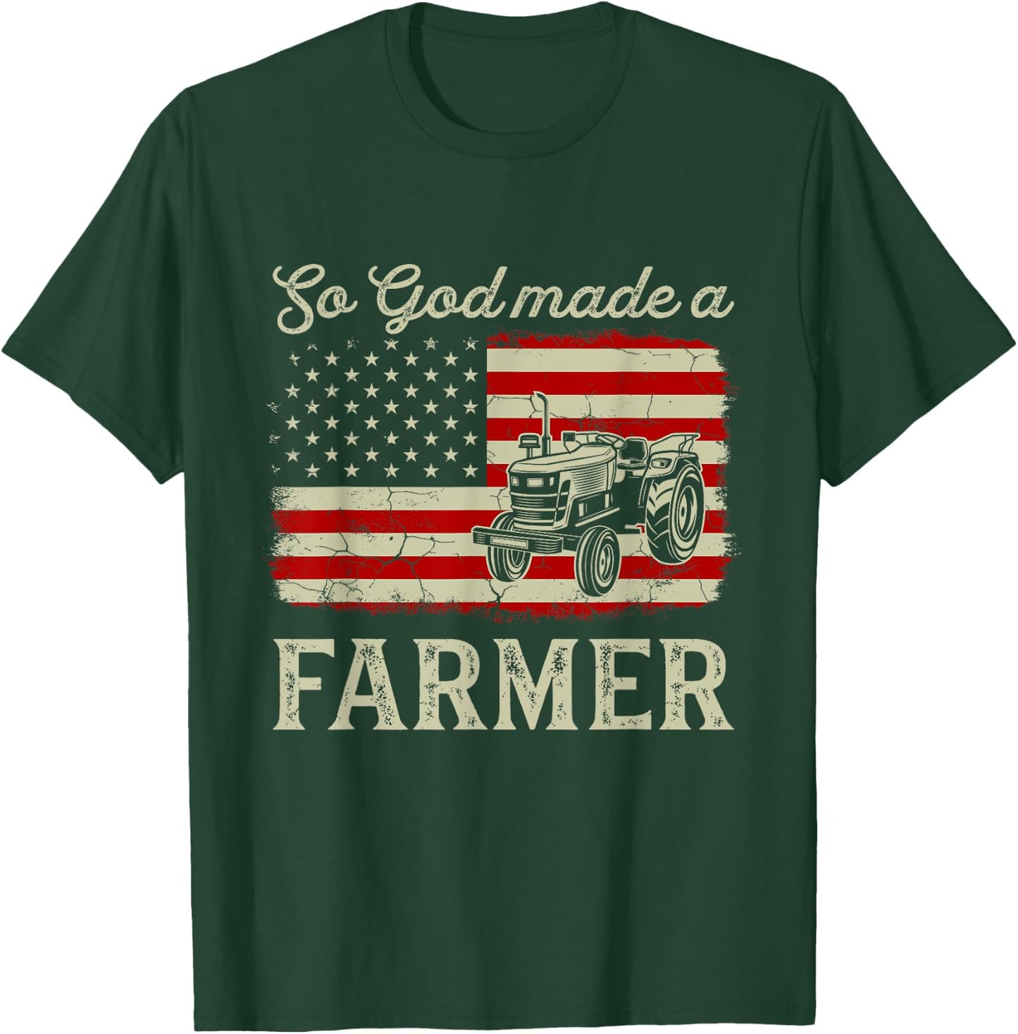 Vintage Old American Flag Patriotic So God Made A Farmer T-Shirt - T-Shirt | Forest