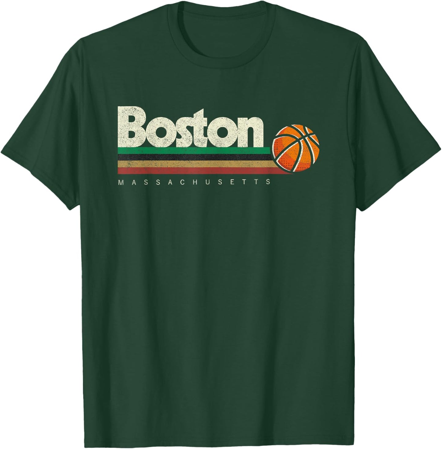 Vintage Basketball Boston City B-Ball Retro Stripes T-Shirt - T-Shirt | Forest