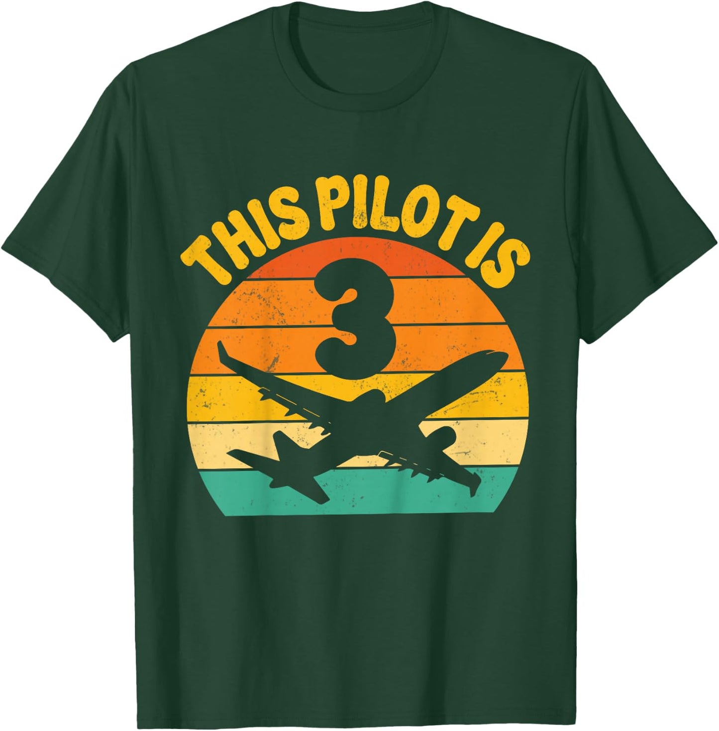 Retro This Pilot Is 3 Airplane Aviation Kids 3rd Birthday T-Shirt - T-Shirt | Forest