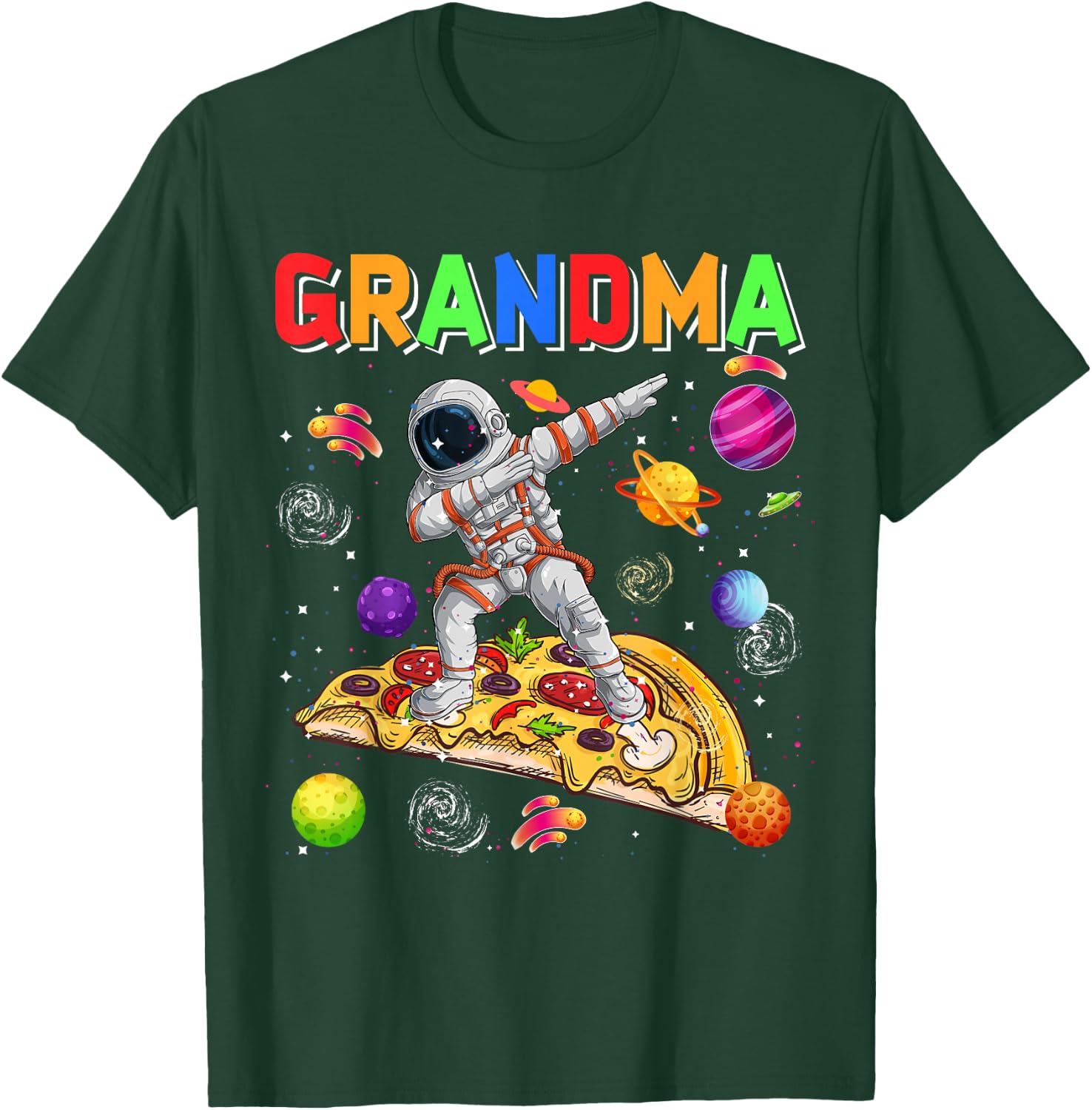 Grandma Dabbing Astronaut Riding Pizza Cute Planets Space T-Shirt - T-Shirt | Forest